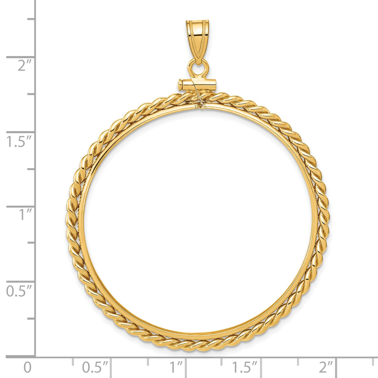 39.5 mm Coin Bezel Pendant Braided Rope Twist Screw Top in 14k Yellow Gold