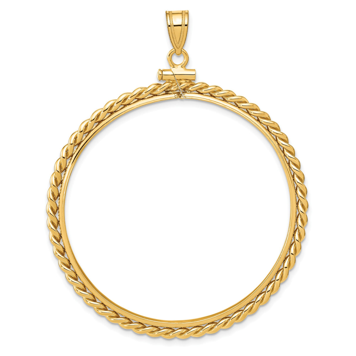 39.5 mm Coin Bezel Pendant Braided Rope Twist Screw Top in 14k Yellow Gold