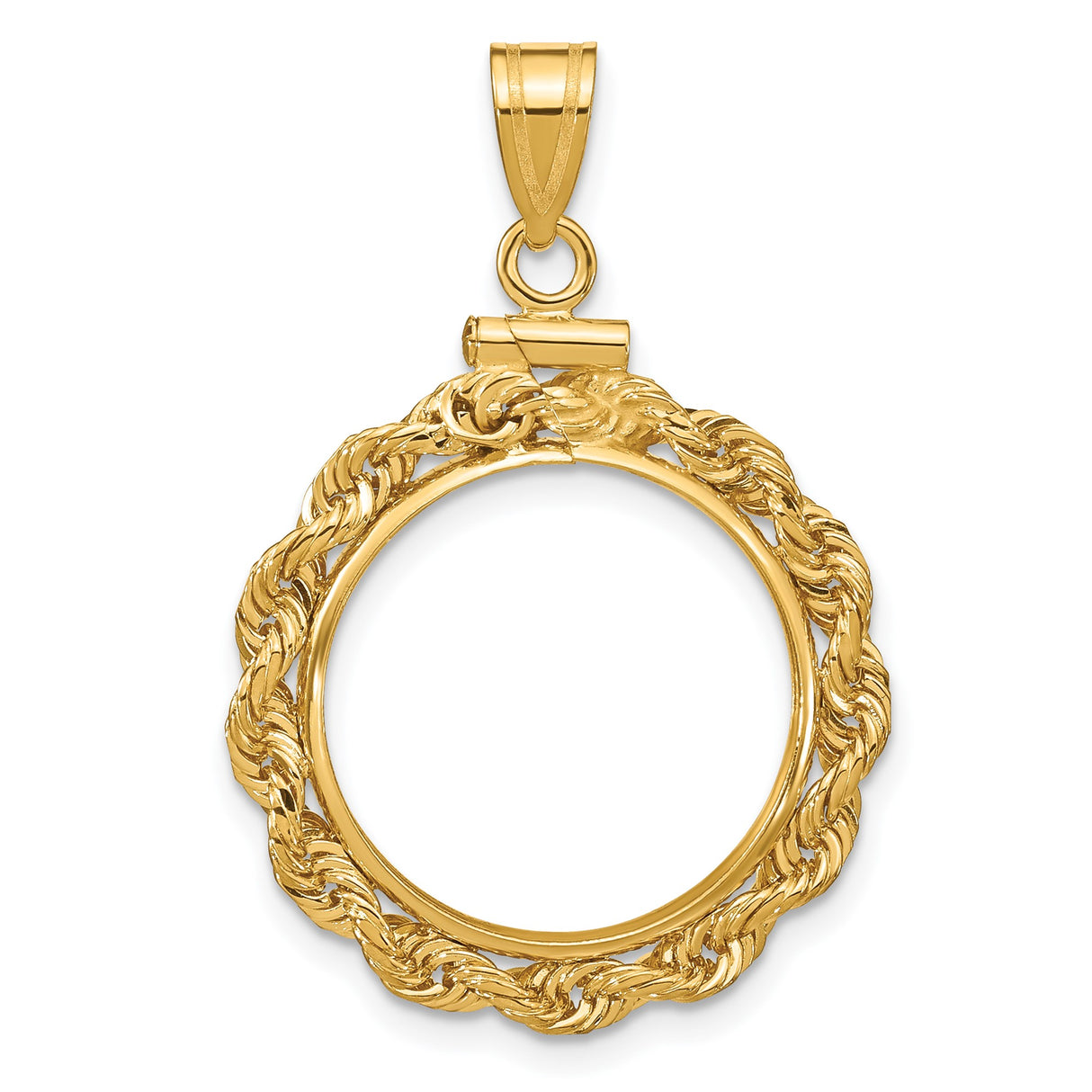 Isle of Man 1/10 oz Gold Cat Coin Bezel Pendant Screw Top Knotted Rope in 14k Yellow Gold