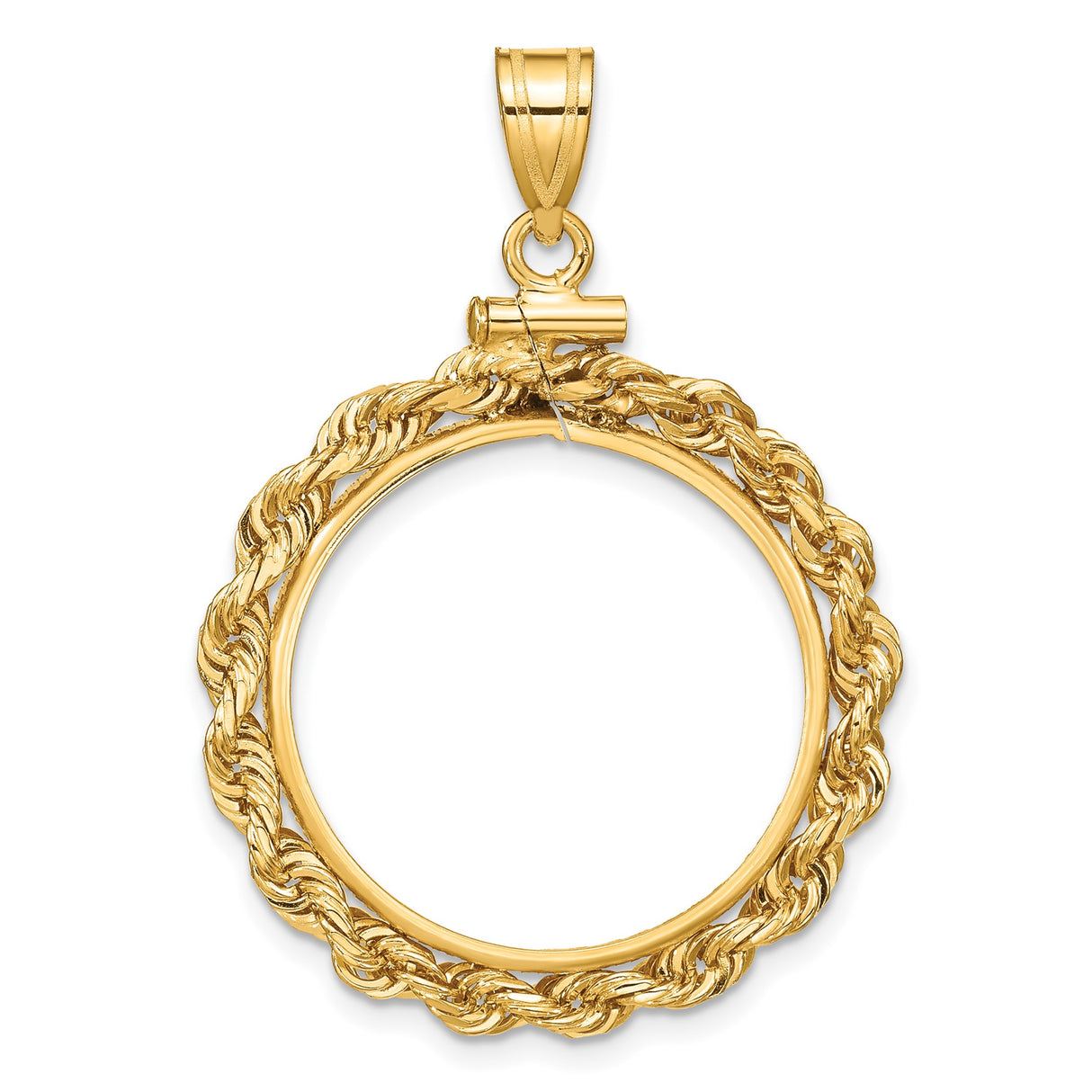 Australian 1/4 oz Gold Kangaroo $25 Coin Bezel Pendant Screw Top Knotted Rope in 14k Yellow Gold
