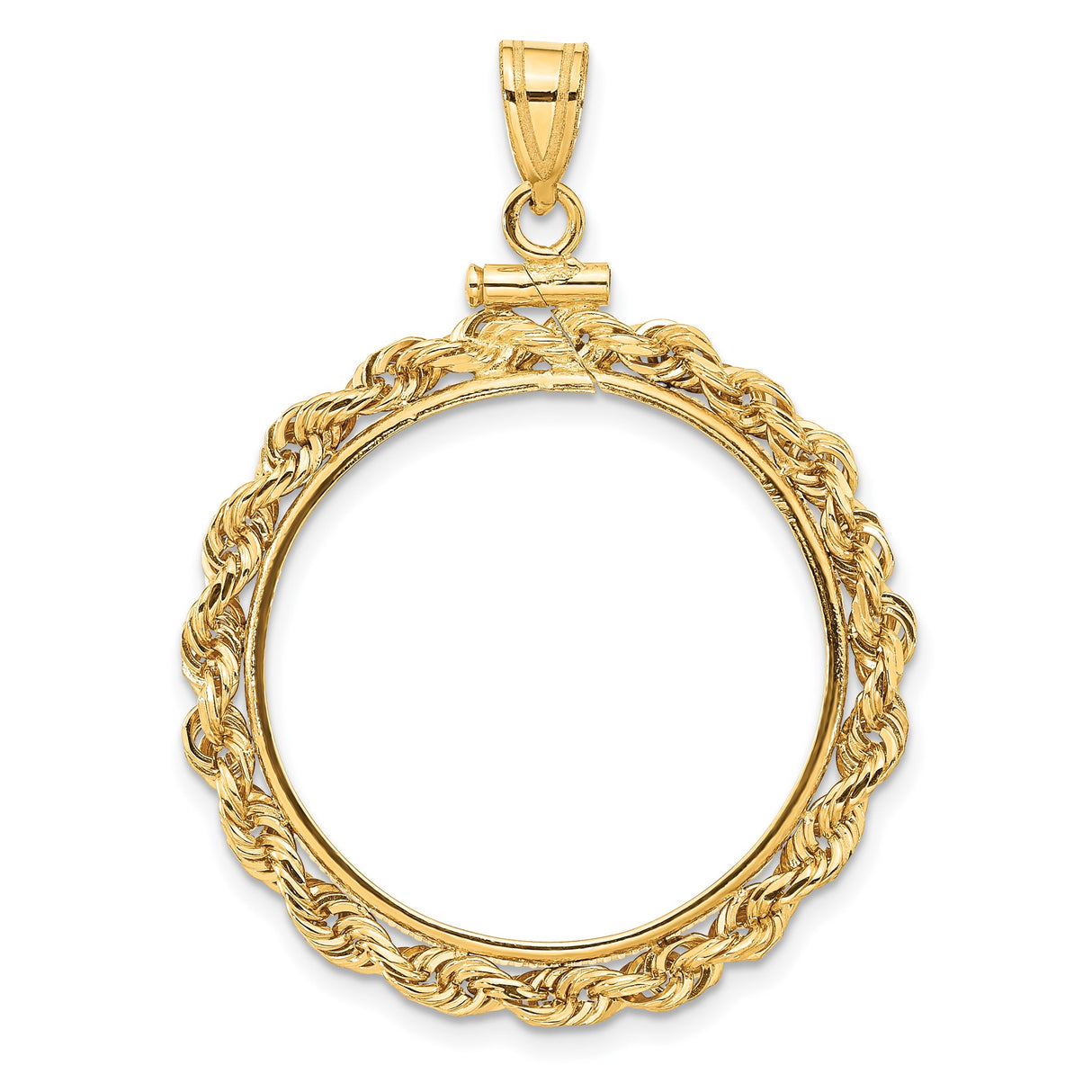 Australian 1/2 oz Gold Lunar $50 Coin Series 1 Coin Bezel Pendant Screw Top Knotted Rope in 14k Yellow Gold