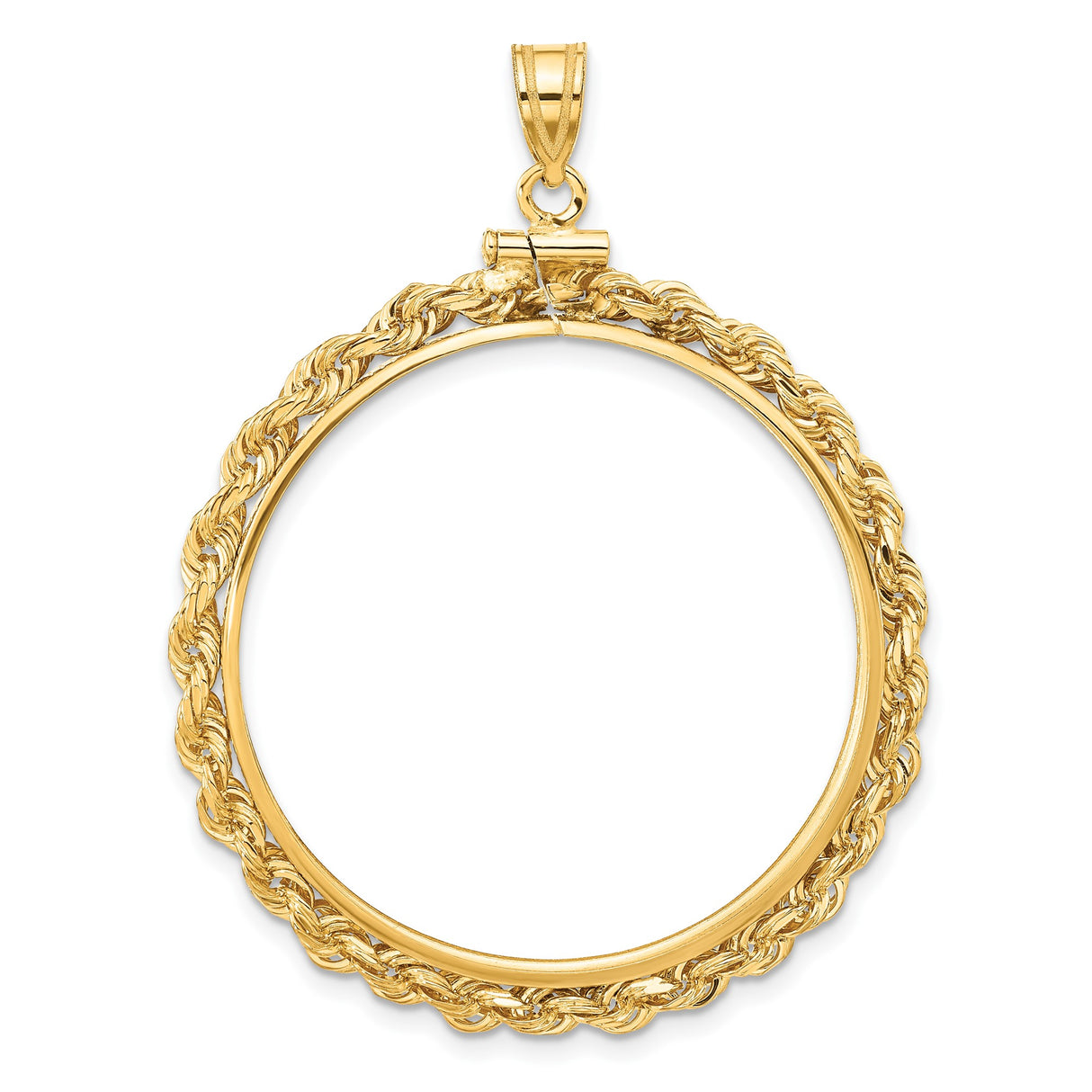 Isle of Man 1 oz Gold Cat 1 Crown Coin Bezel Pendant Screw Top Knotted Rope in 14k Yellow Gold