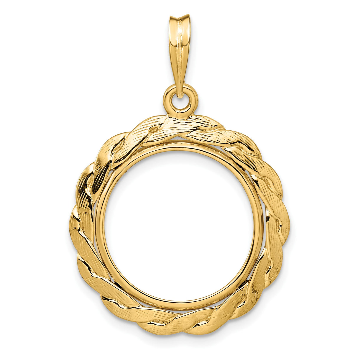 Isle of Man 1/10 oz Gold Cat Coin Bezel Pendant Prong Set Textured Braided Rope in 14k Yellow Gold