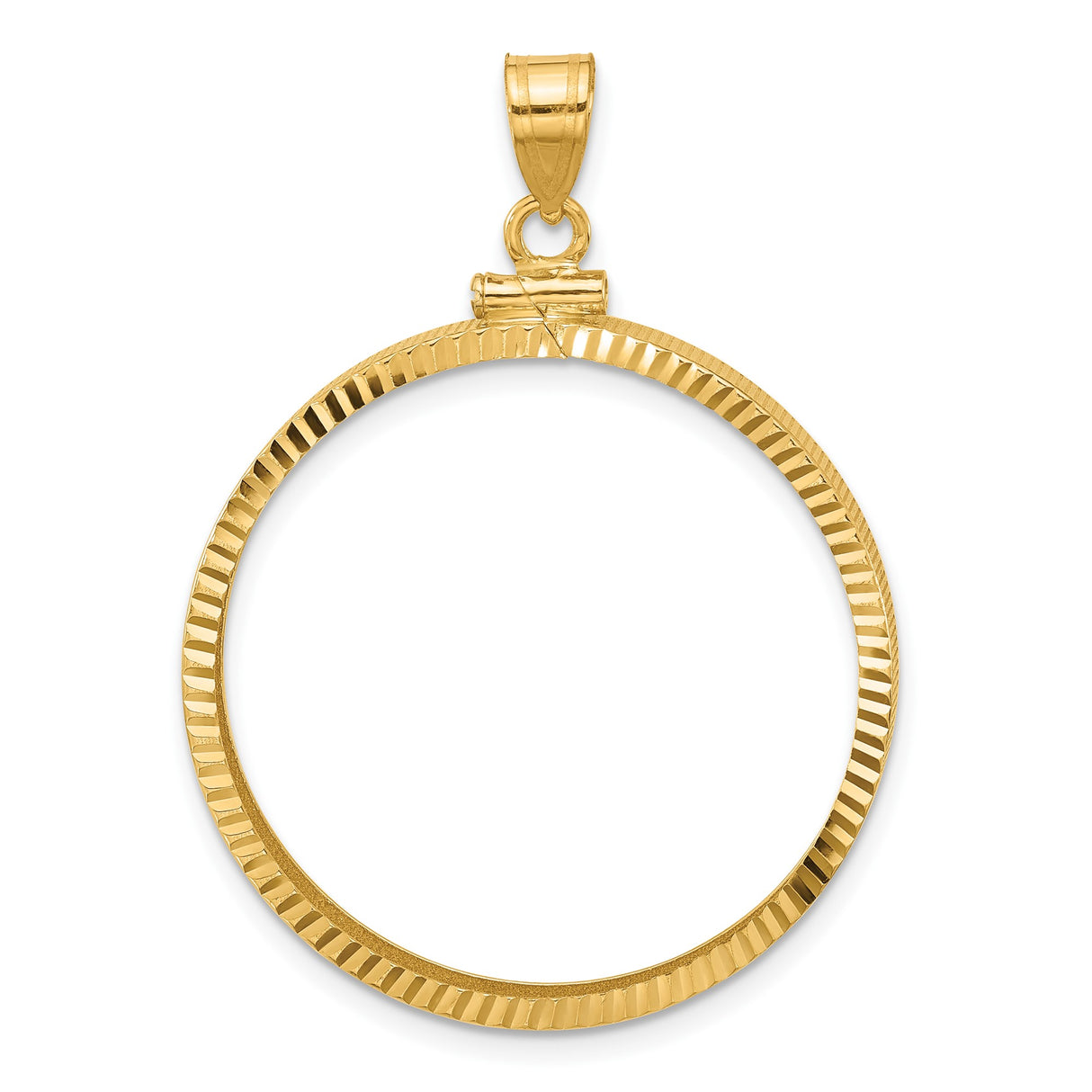 Isle of Man 1/2 oz Gold Cat Coin Bezel Pendant Prong Set Diamond-Cut Reeded Edge in 14k Yellow Gold