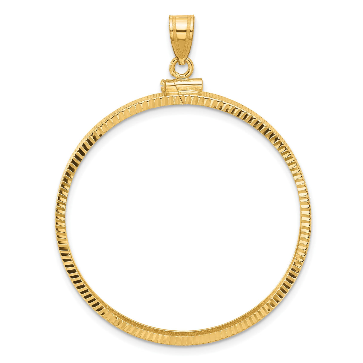 37 mm Coin Bezel Pendant Diamond-Cut Reeded Border Prong Set in 10k Yellow Gold