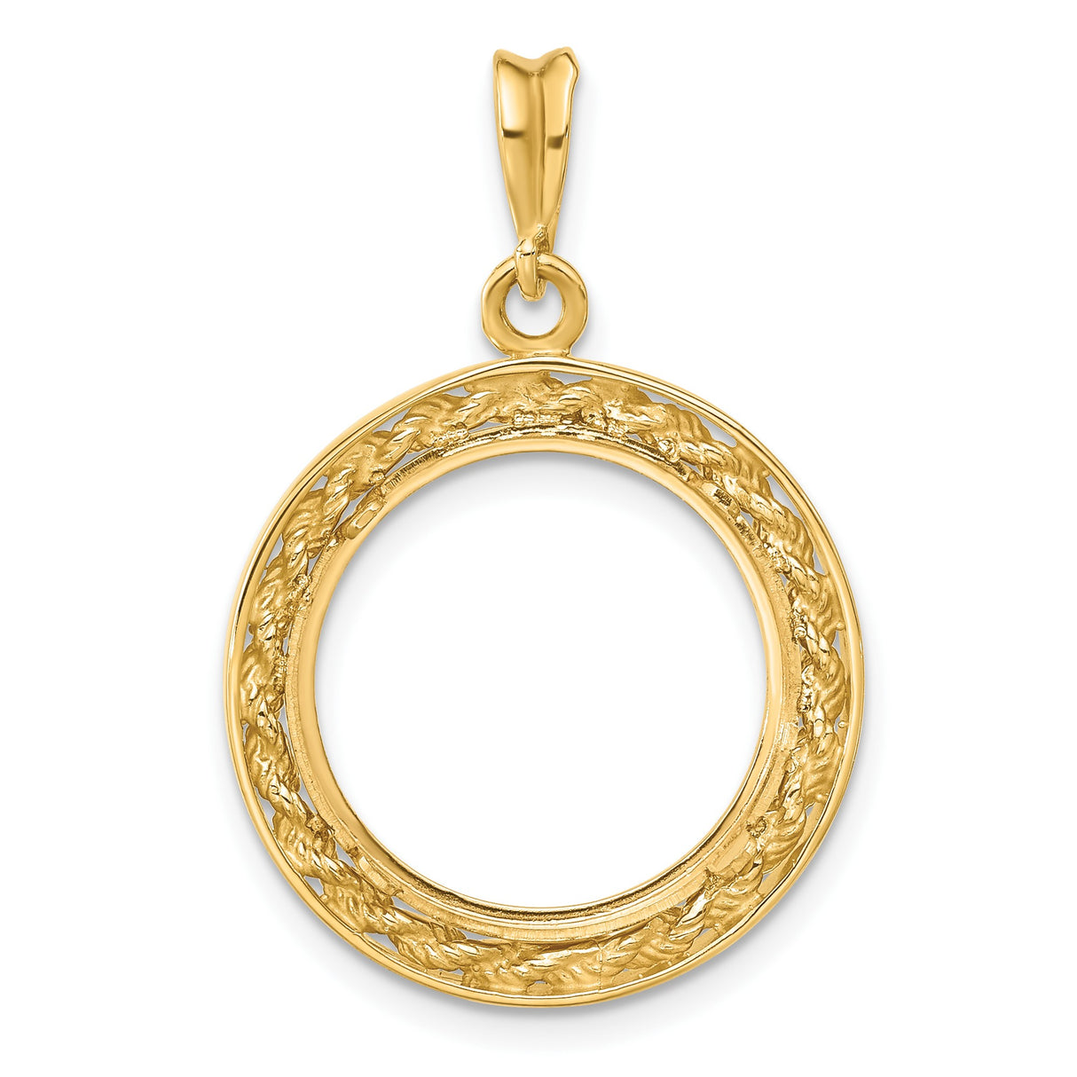 Australian 1/10 oz Gold Kangaroo $15 Coin Bezel Pendant Prong Set Rope Frame in 14k Yellow Gold
