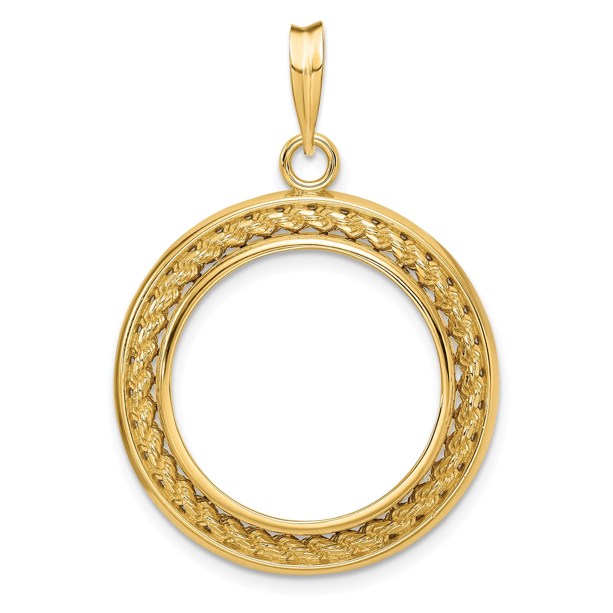 Australian 1/4 oz Gold Kangaroo $25 Coin Bezel Pendant Prong Set Rope Frame in 14k Yellow Gold