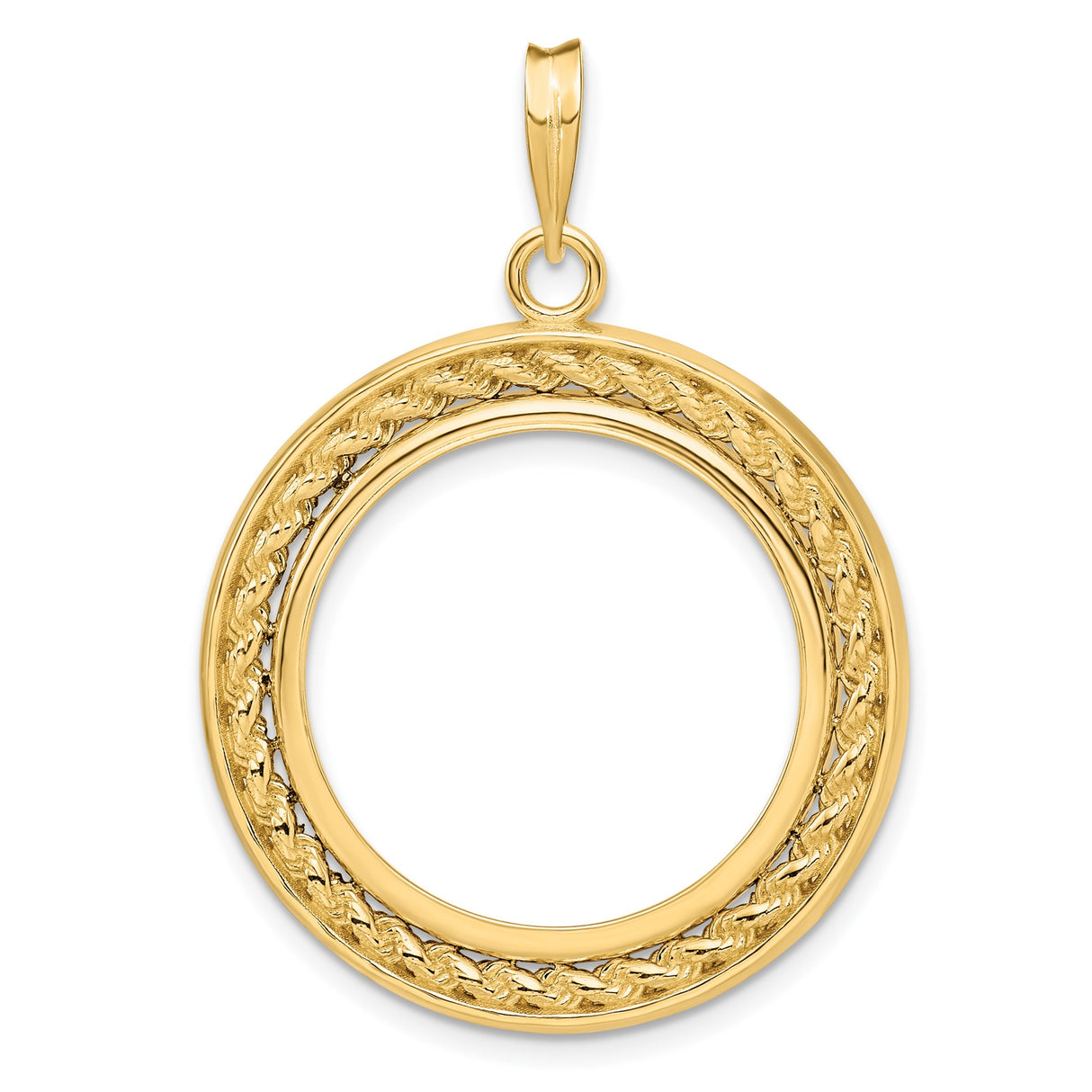 Australian 1/4 oz Gold Lunar $25 Coin Series 2 Coin Bezel Pendant Prong Set Rope Frame in 14k Yellow Gold