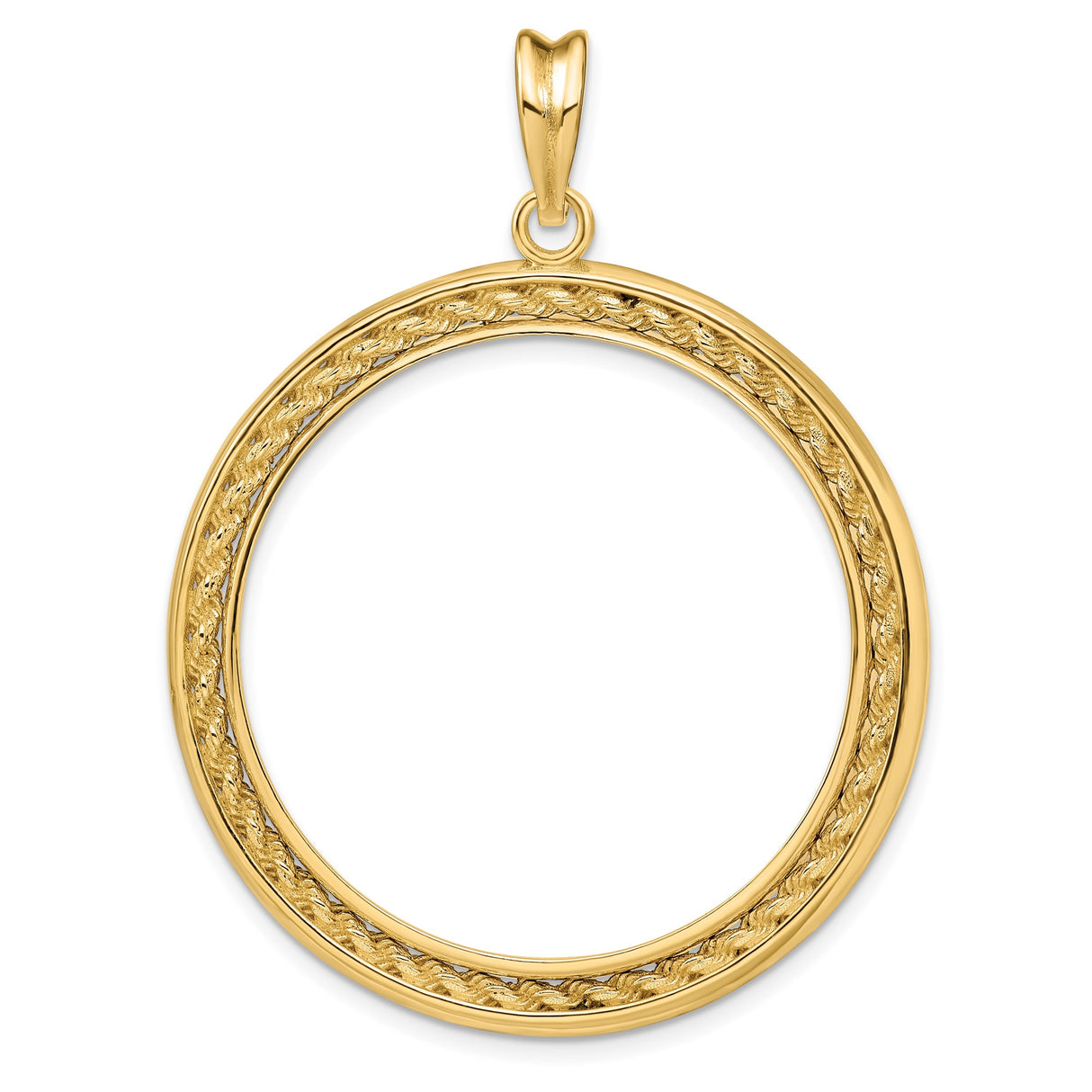 Isle of Man 1 oz Gold Cat 1 Crown Coin Bezel Pendant Prong Set Rope Frame in 14k Yellow Gold