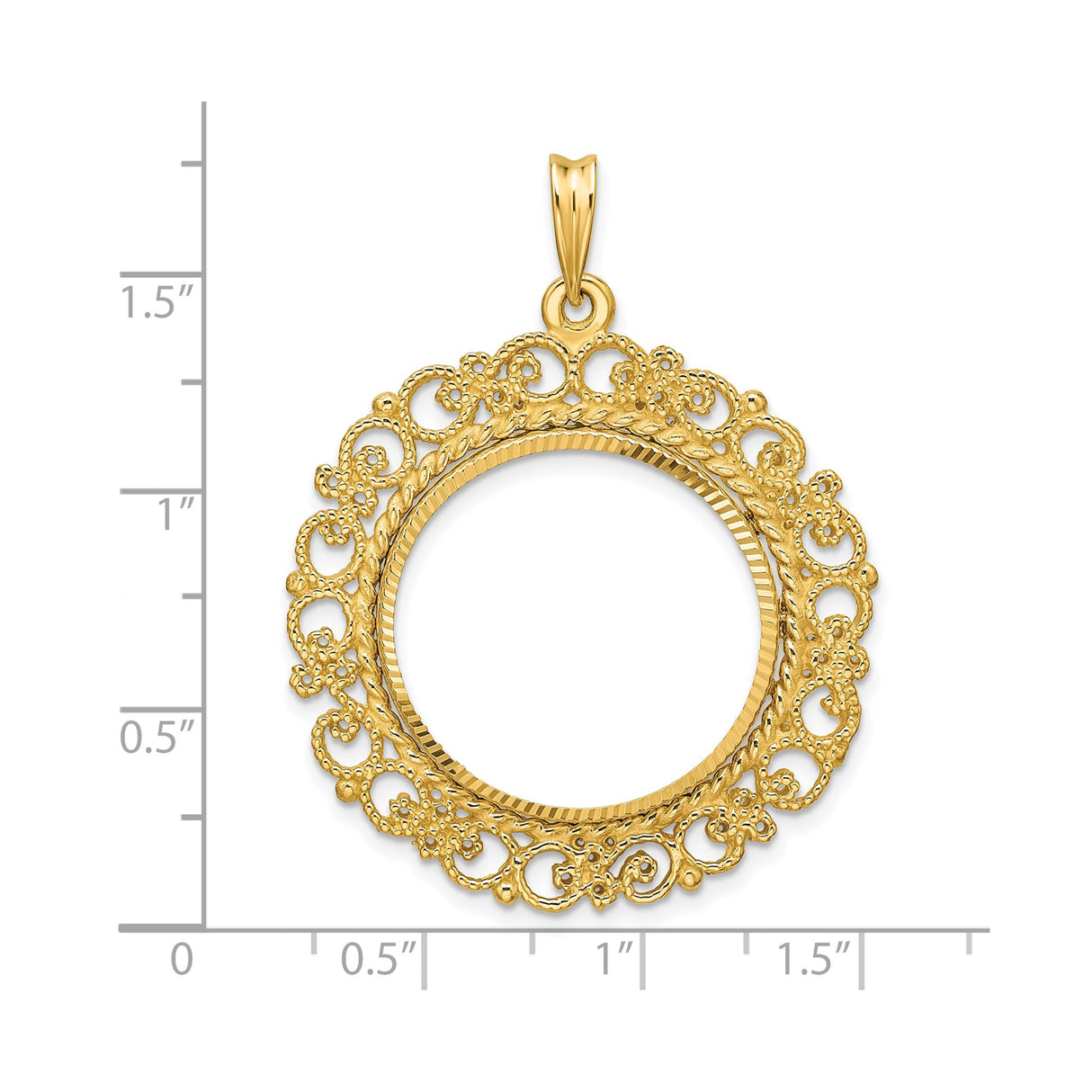US 1/4 oz Platinum American Eagle $25 Coin Bezel Pendant Prong Set Diamond-Cut Filigree Victorian in 14k Yellow Gold