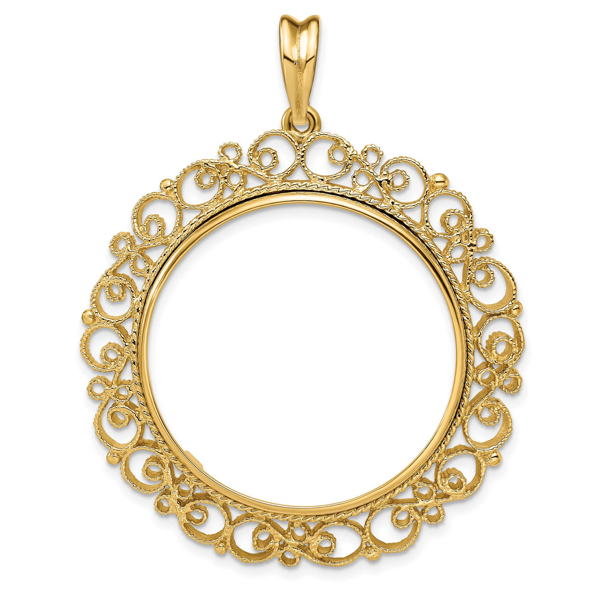 Isle of Man 1/2 oz Gold Cat Coin Bezel Pendant Prong Set Fancy Filigree Victorian in 14k Yellow Gold