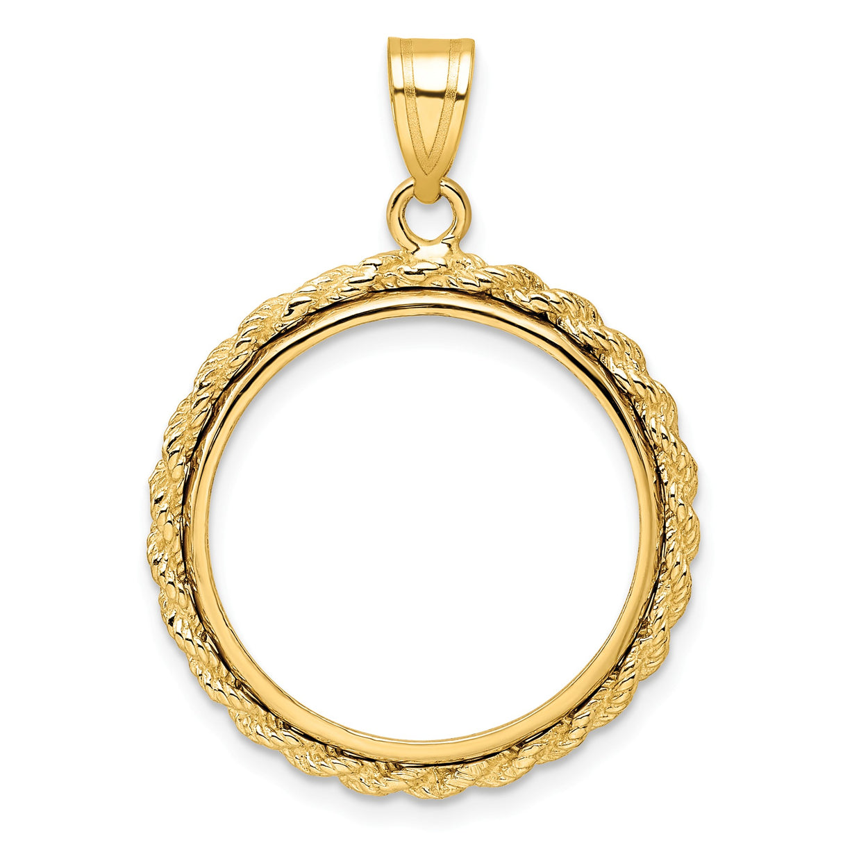 Australian 1/4 oz Gold Kangaroo $25 Coin Bezel Pendant Prong Set Knotted Rope in 14k Yellow Gold
