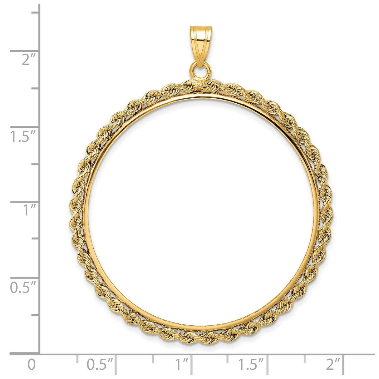 39.5 mm Coin Bezel Pendant Knotted Rope Prong Set in 14k Yellow Gold