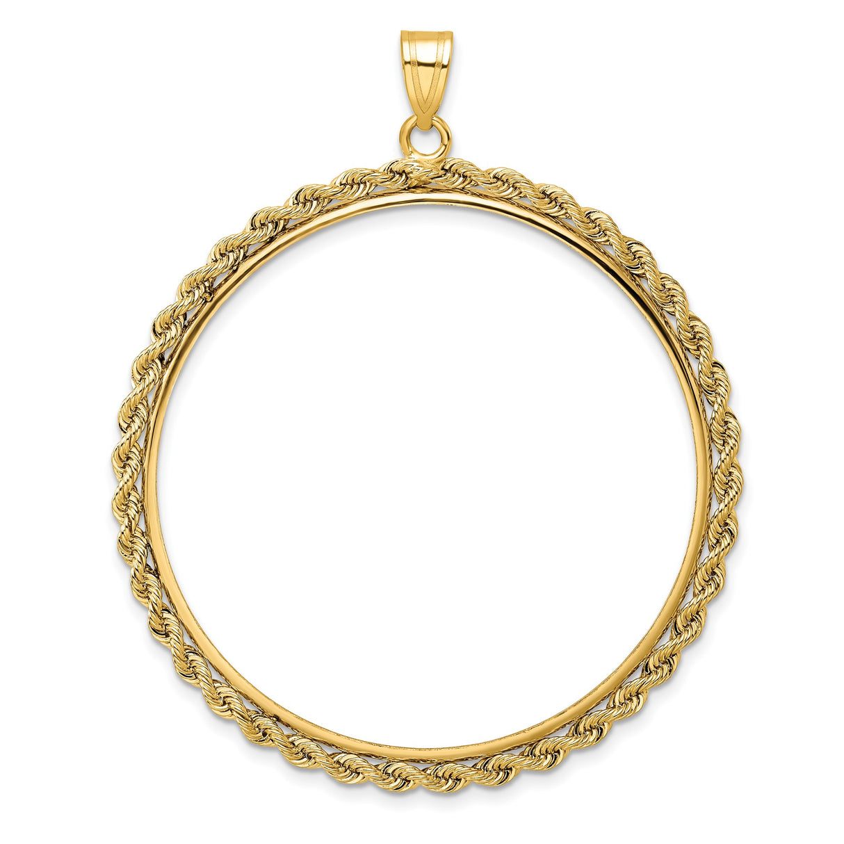 39.5 mm Coin Bezel Pendant Knotted Rope Prong Set in 14k Yellow Gold