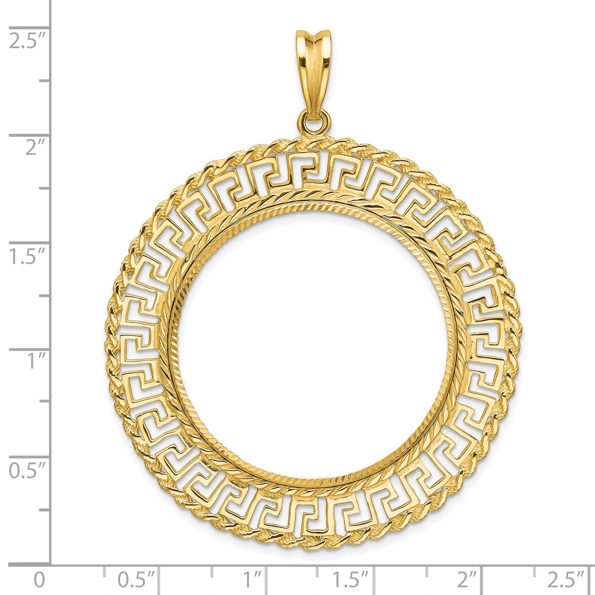 US 1 oz Platinum American Eagle $100 Coin Bezel Pendant Prong Set Diamond-Cut Greek Key Rope in 14k Yellow Gold