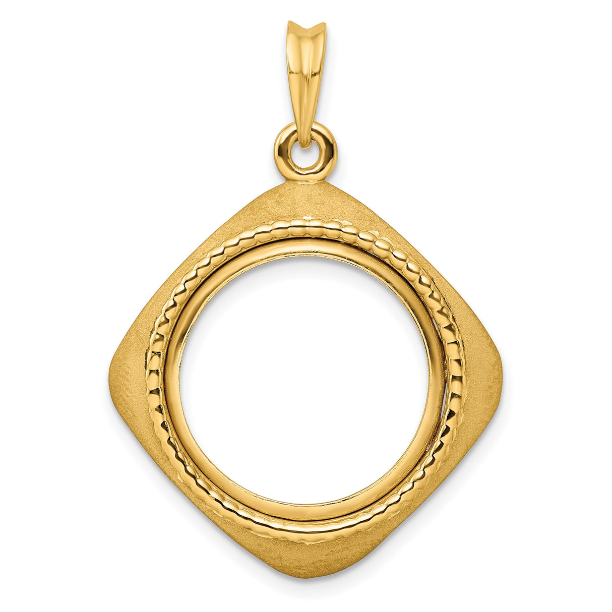 Isle of Man 1/10 oz Gold Cat Coin Bezel Pendant Prong Set Textured Square Frame in 14k Yellow Gold