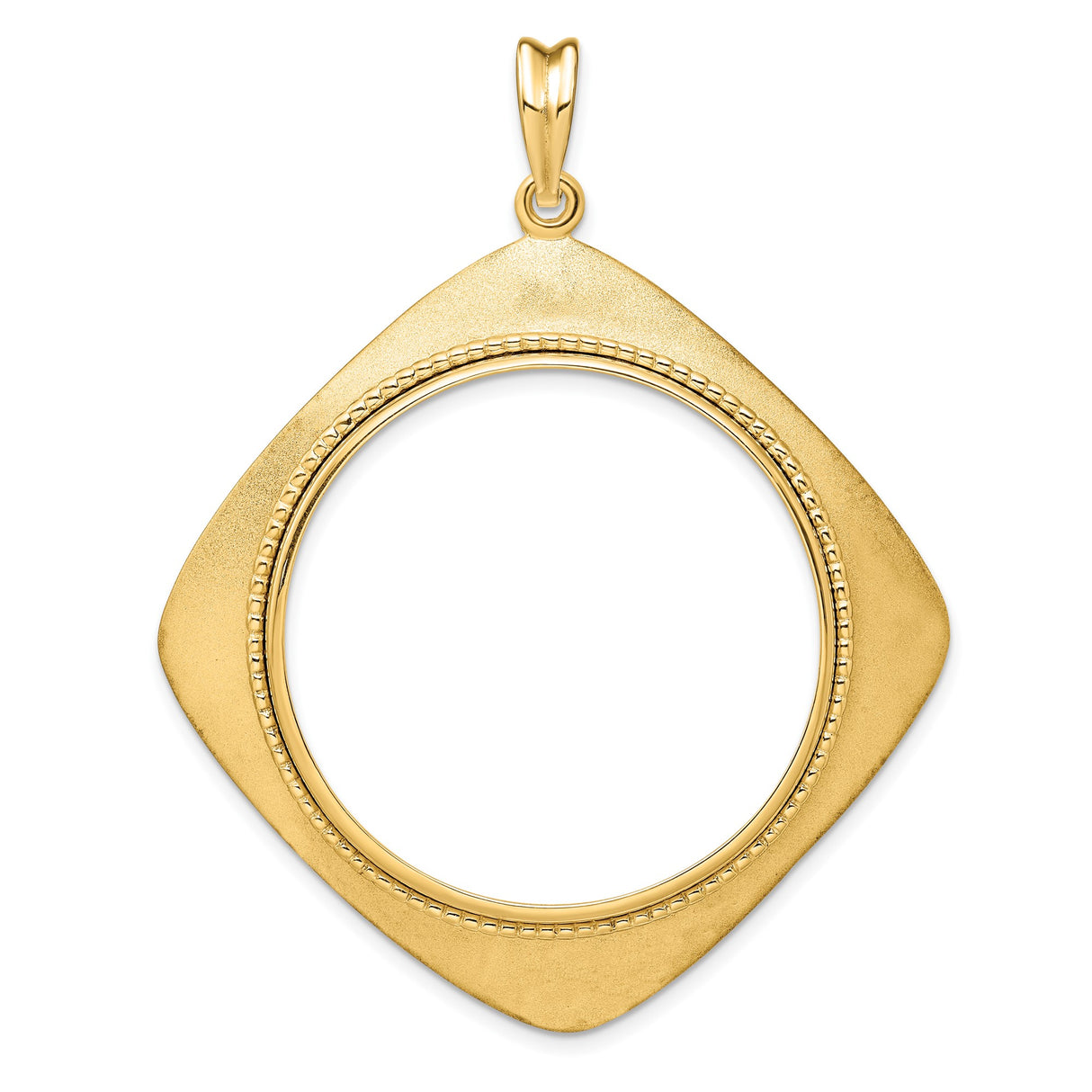 Isle of Man 1 oz Gold Noble £5 Coin Series 1 Coin Bezel Pendant Prong Set Textured Square Frame in 14k Yellow Gold