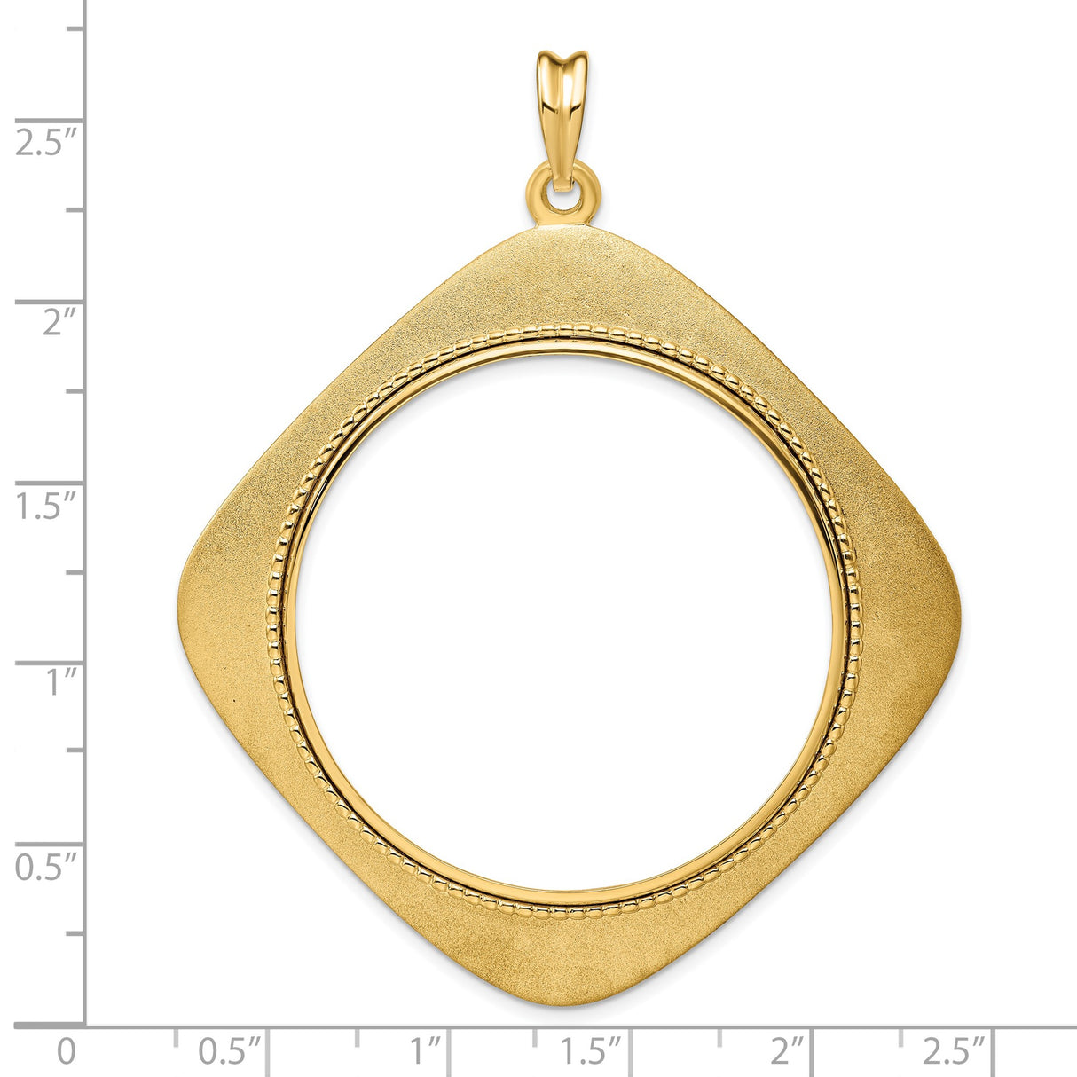 39.5 mm Coin Bezel Pendant Textured Square Frame Prong Set in 14k Yellow Gold
