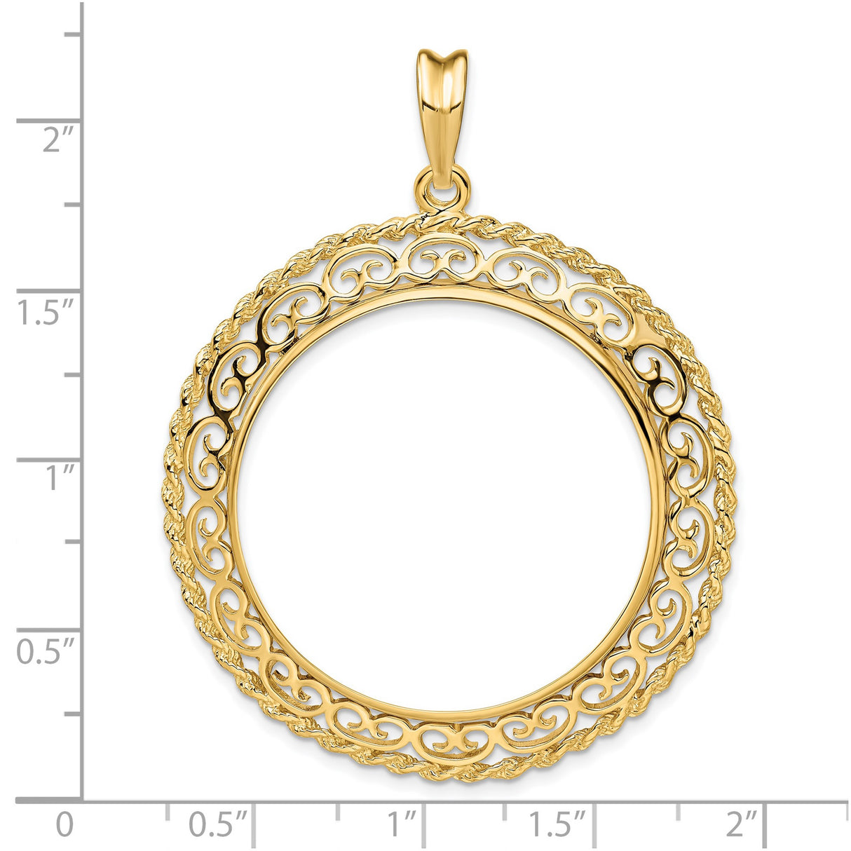 Isle of Man 1 oz Gold Cat 1 Crown Coin Bezel Pendant Prong Set Rope and Scroll in 14k Yellow Gold