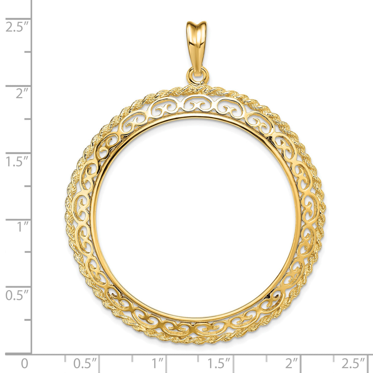 39.5 mm Coin Bezel Pendant Rope and Scroll Prong Set in 14k Yellow Gold