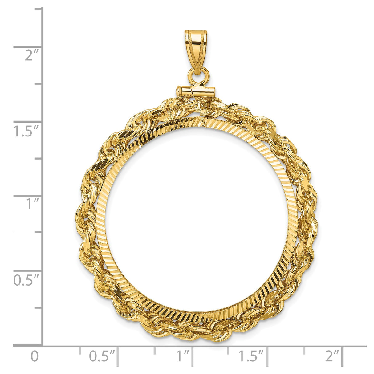 Isle of Man 1 oz Gold Cat 1 Crown Coin Bezel Pendant Screw Top Large Diamond-Cut Knotted Rope in 14k Yellow Gold