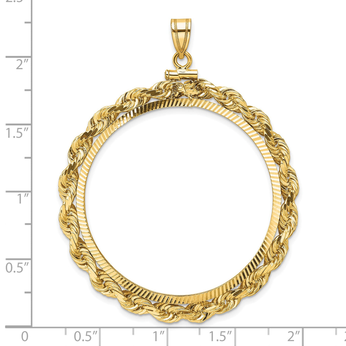 37 mm Coin Bezel Pendant Large Diamond-Cut Knotted Rope Screw Top in 14k Yellow Gold