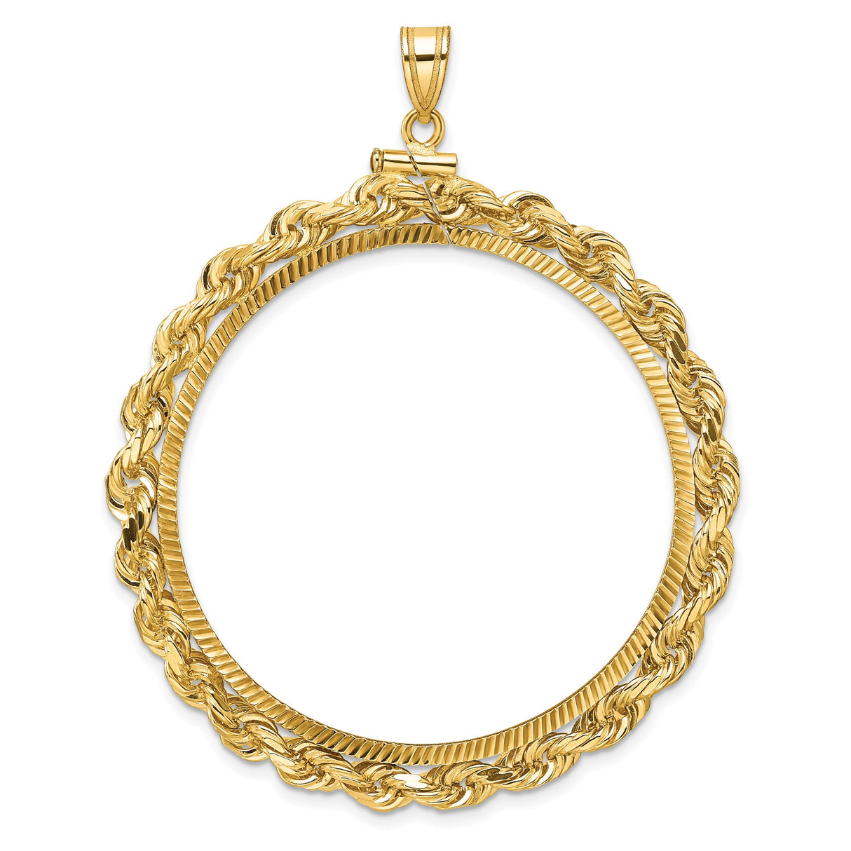 Australian 1 oz Gold Lunar $100 Coin Series 2 Coin Bezel Pendant Screw Top Large Diamond-Cut Knotted Rope