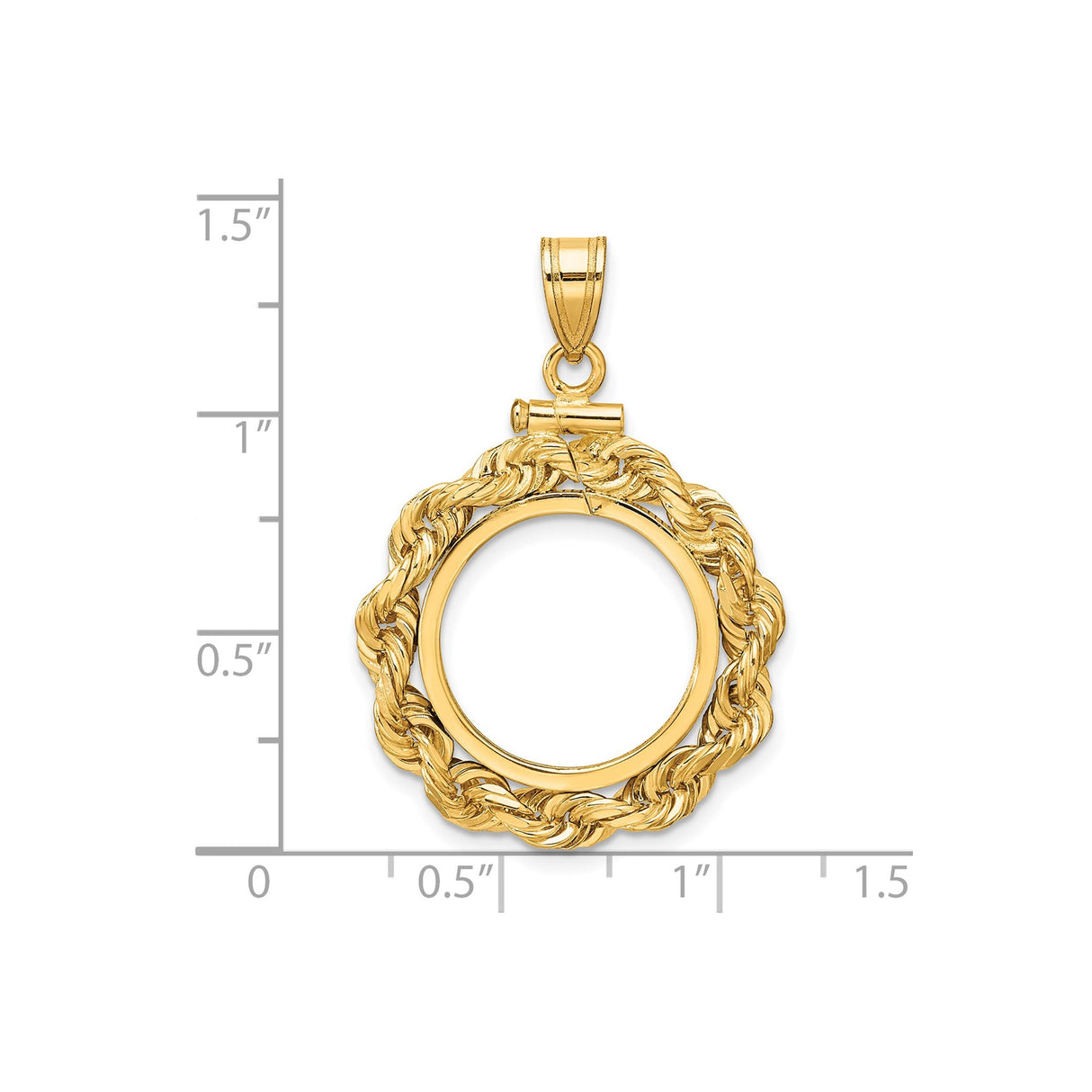 Australian 1/10 oz Gold Kangaroo $15 Coin Bezel Pendant Screw Top Large Knotted Rope in 14k Yellow Gold