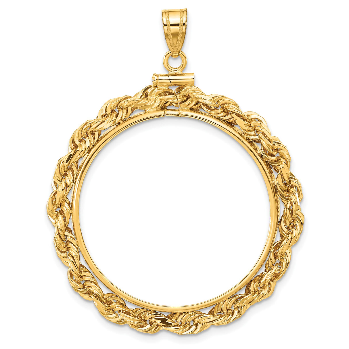 Isle of Man 1/2 oz Gold Cat Coin Bezel Pendant Screw Top Large Knotted Rope in 14k Yellow Gold
