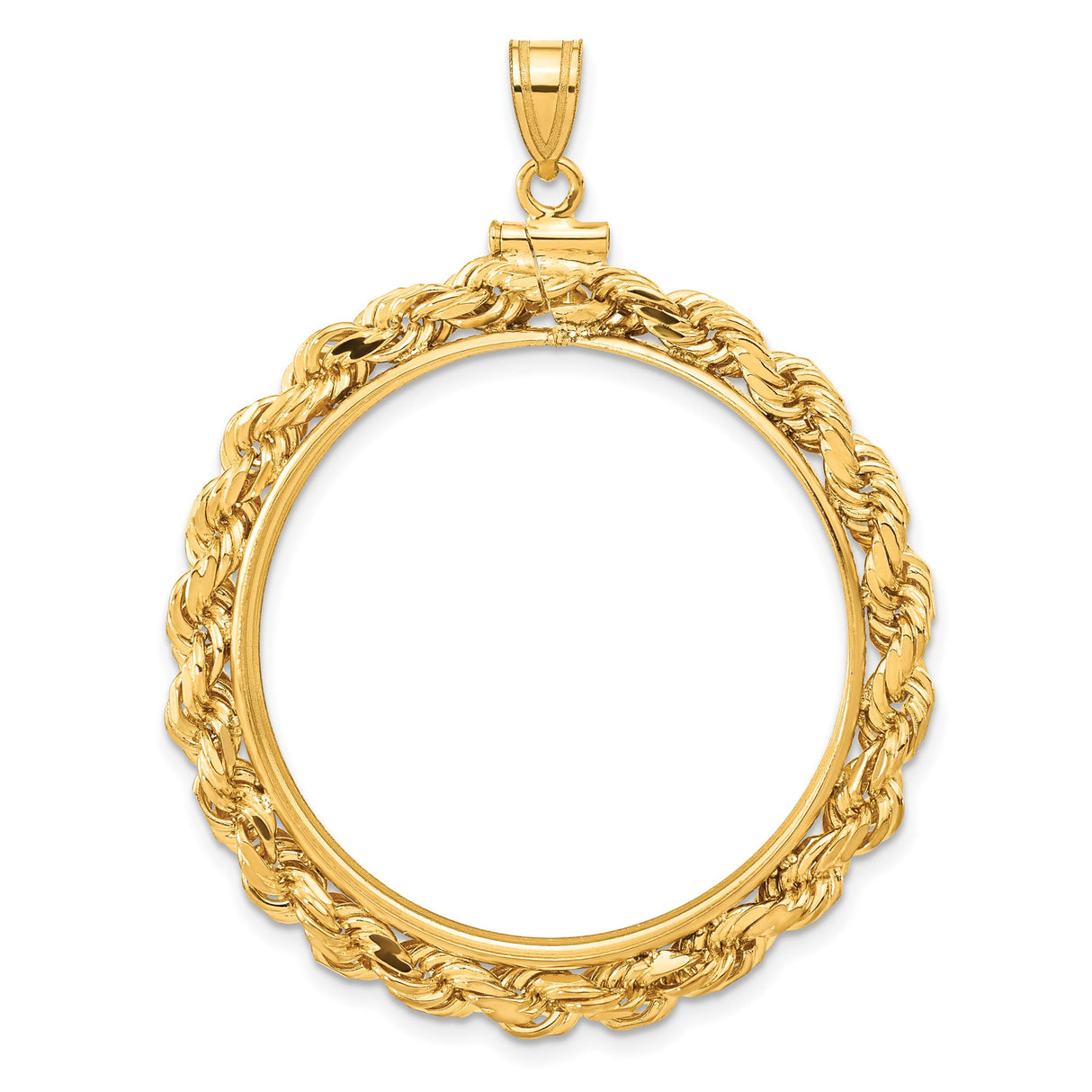 Australian 1 oz Platinum Koala $100 Coin Bezel Pendant Screw Top Large Knotted Rope in 14k Yellow Gold