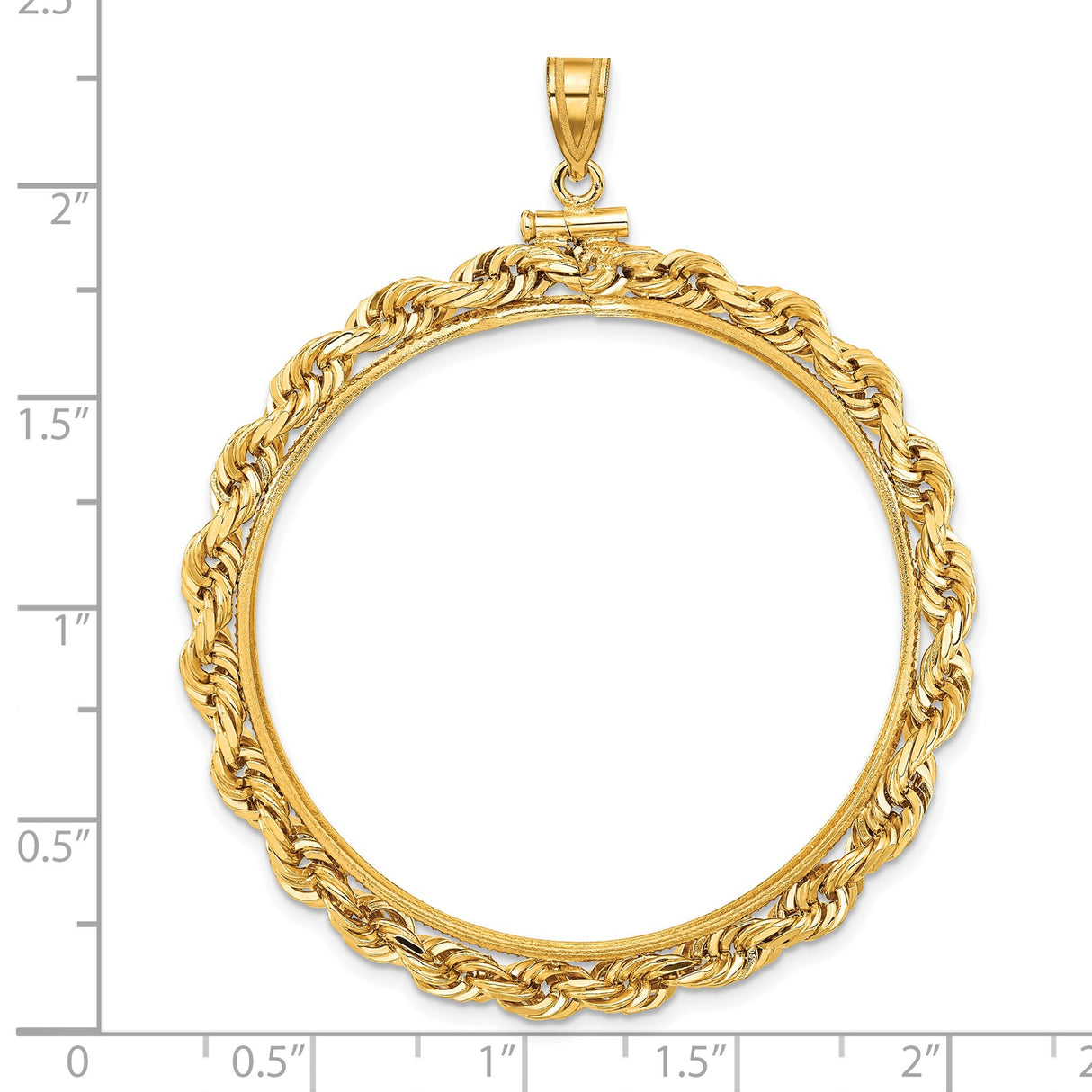 39.5 mm Coin Bezel Pendant Large Knotted Rope Screw Top in 14k Yellow Gold
