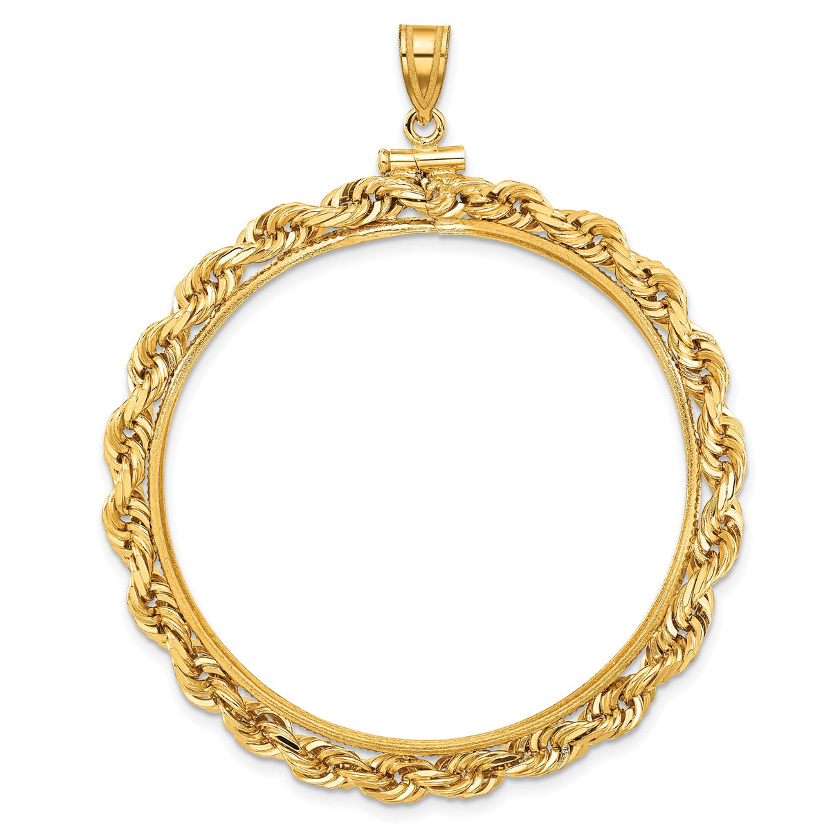Australian 1 oz Gold Lunar $100 Coin Series 2 Coin Bezel Pendant Screw Top Large Knotted Rope in 14k Yellow Gold