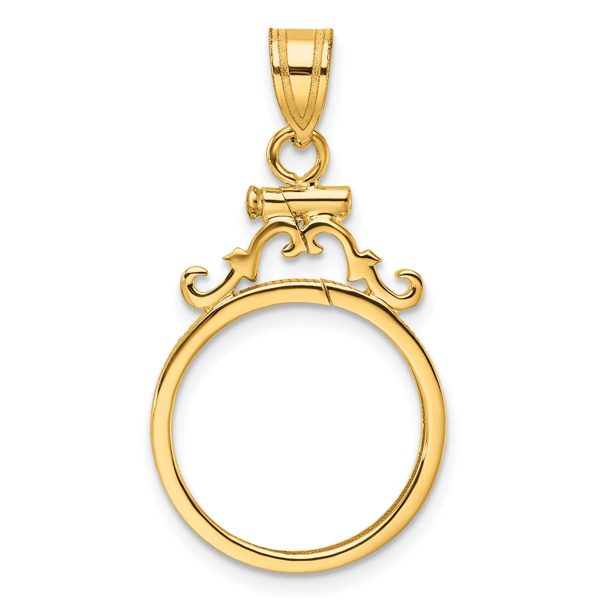 Australian 1/10 oz Gold Lunar $15 Coin Series 3 Coin Bezel Pendant Screw Top French Scroll in 14k Yellow Gold