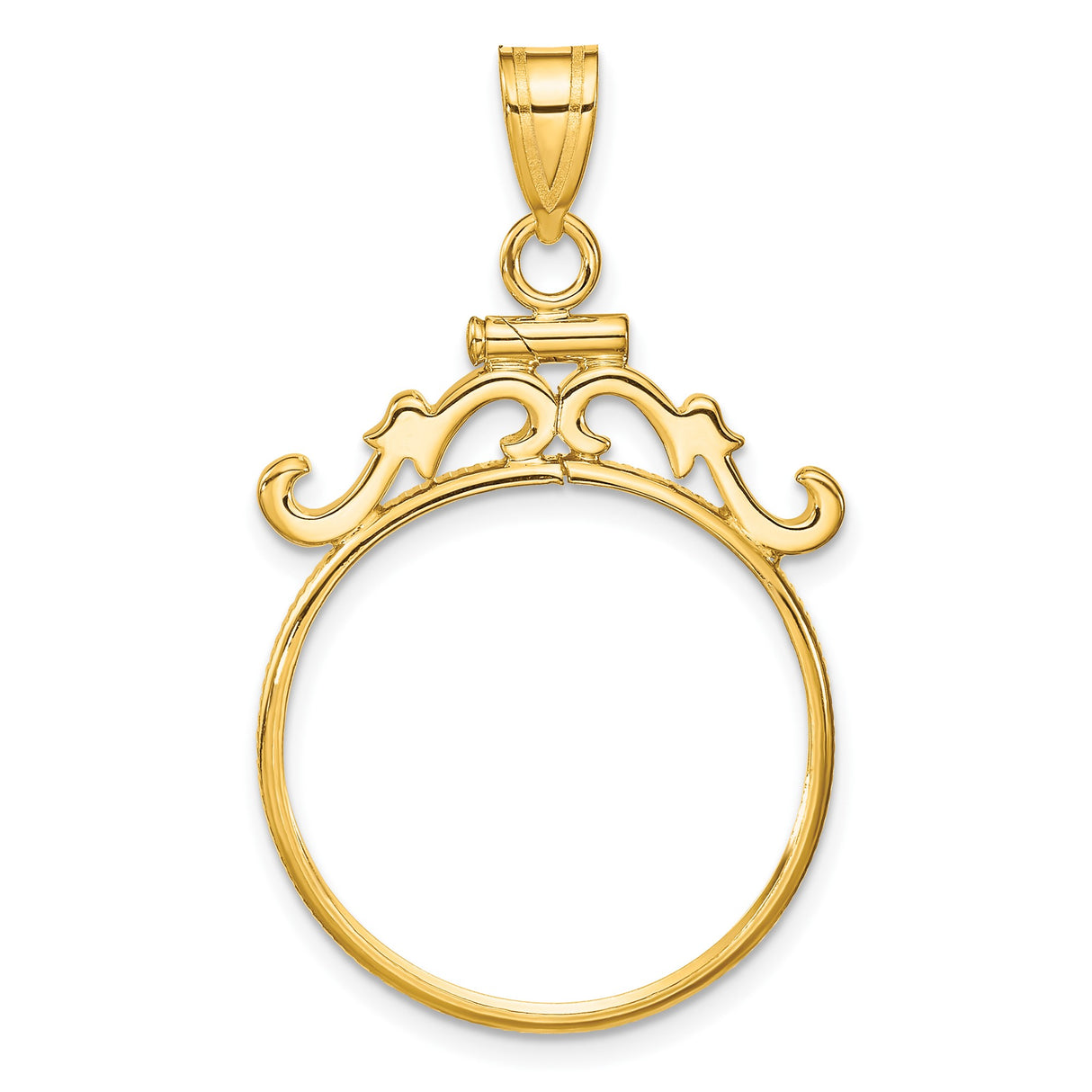 Italy Gold 20 Lire Coin Bezel Pendant Screw Top French Scroll in 14k Yellow Gold