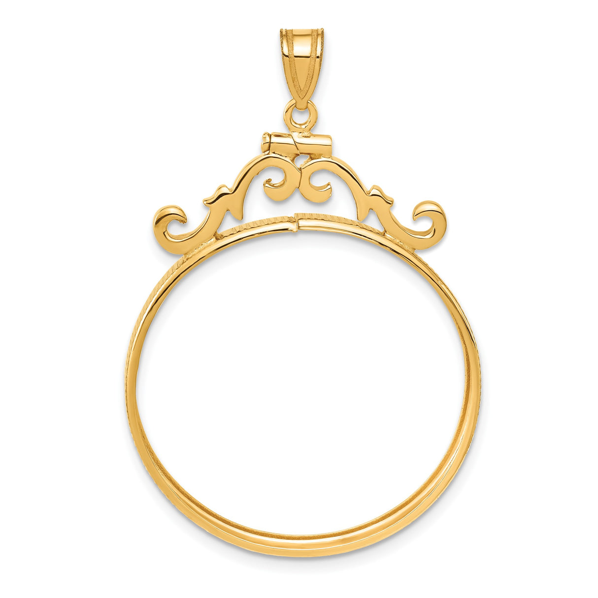 Isle of Man 1/2 oz Gold Cat Coin Bezel Pendant Screw Top French Scroll in 14k Yellow Gold