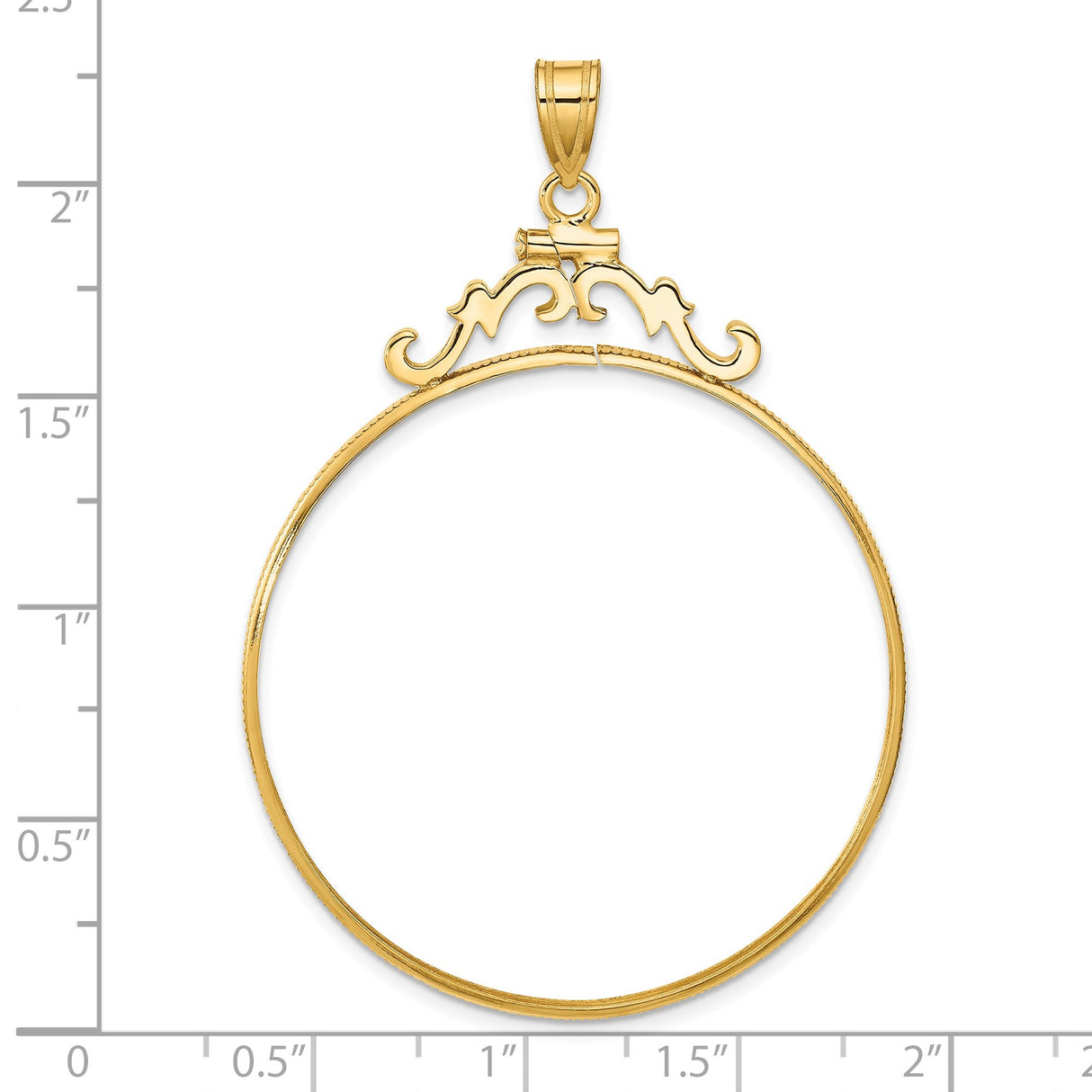39.5 mm Coin Bezel Pendant French Scroll Screw Top in 14k Yellow Gold