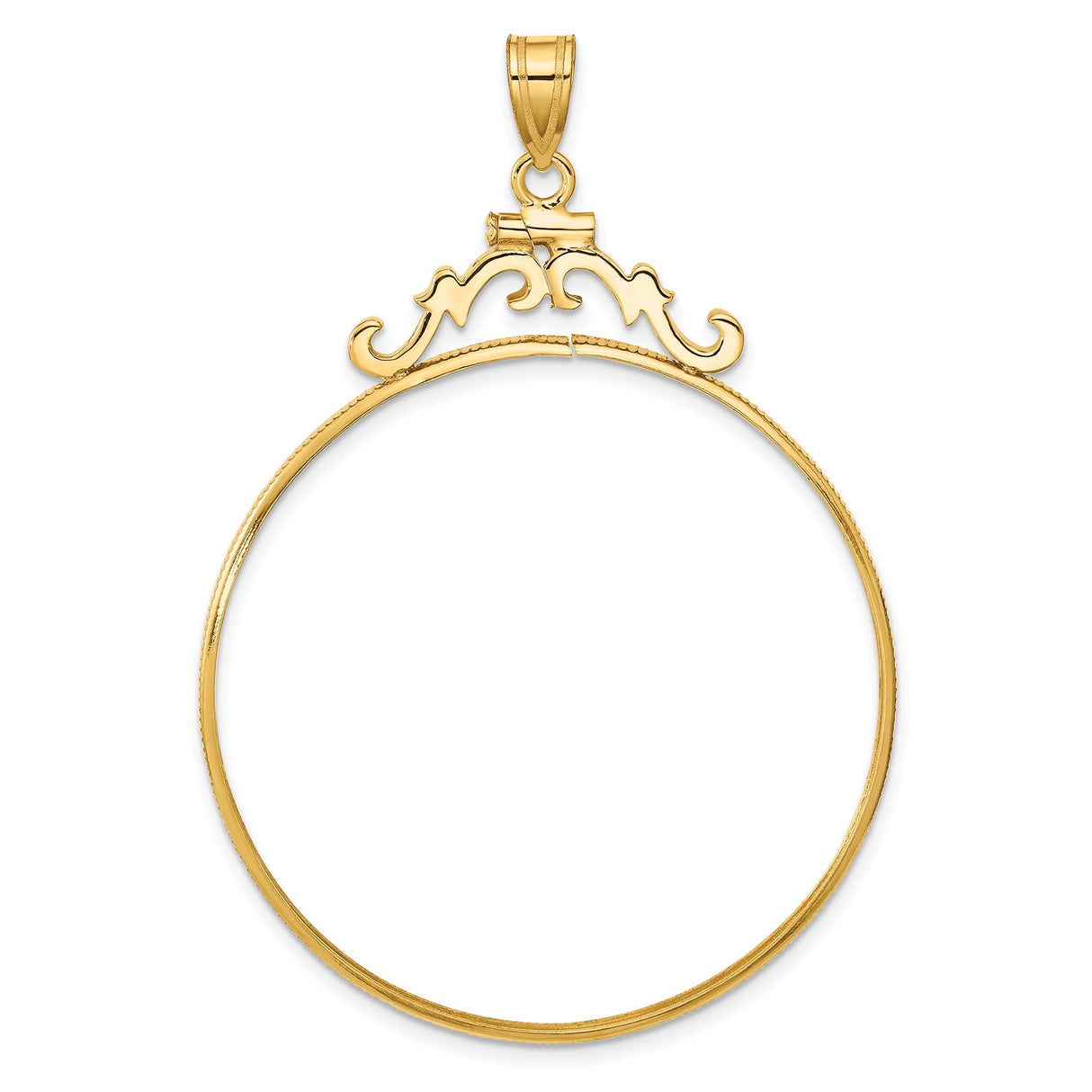 39.5 mm Coin Bezel Pendant French Scroll Screw Top in 14k Yellow Gold