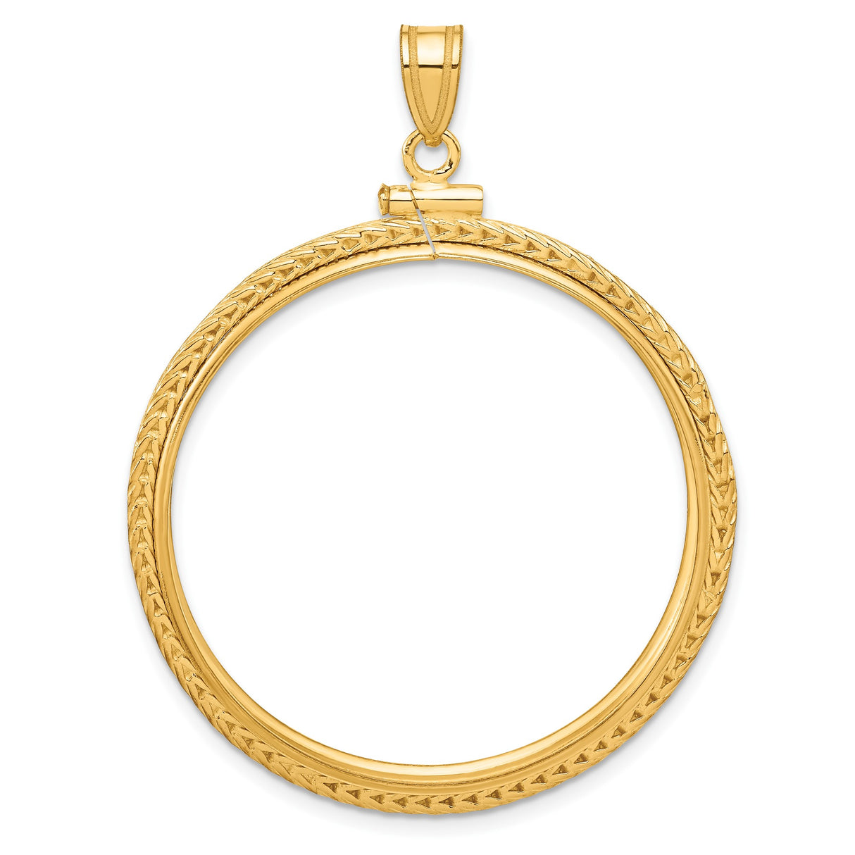 Isle of Man 1 oz Gold Cat 1 Crown Coin Bezel Pendant Screw Top Foxtail Chain in 14k Yellow Gold
