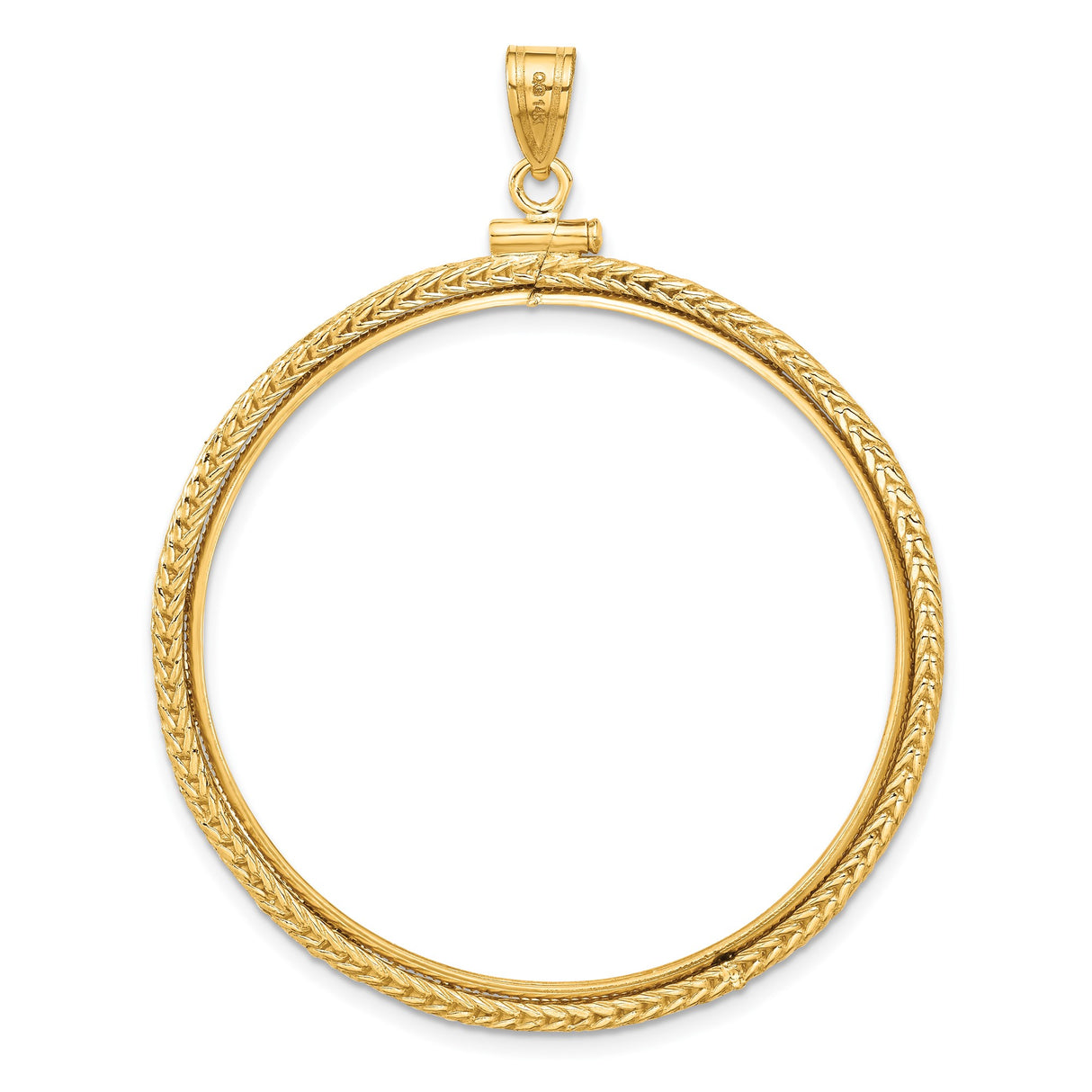 39.5 mm Coin Bezel Pendant Foxtail Chain Screw Top in 14k Yellow Gold