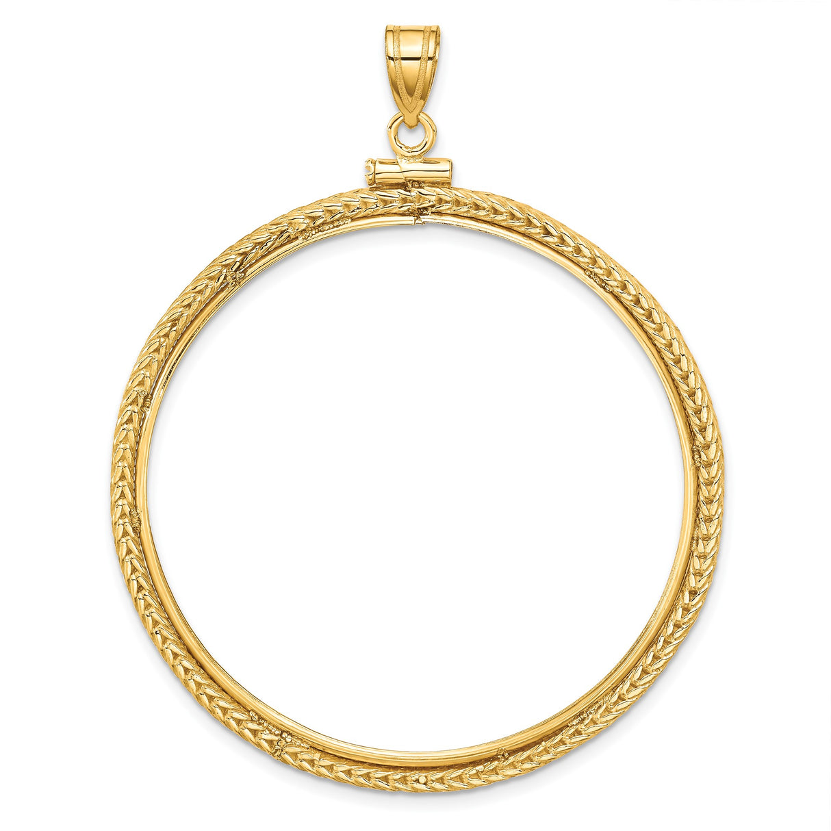 39.5 mm Coin Bezel Pendant Foxtail Chain Screw Top in 14k Yellow Gold