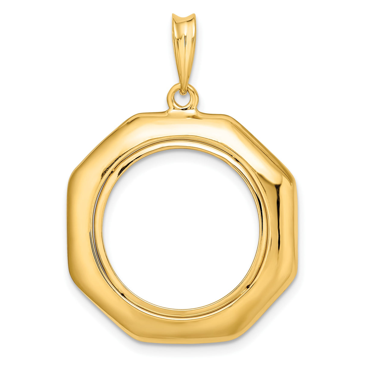 Isle of Man 1/10 oz Gold Cat Coin Bezel Pendant Prong Set Bold Octagonal Frame in 14k Yellow Gold