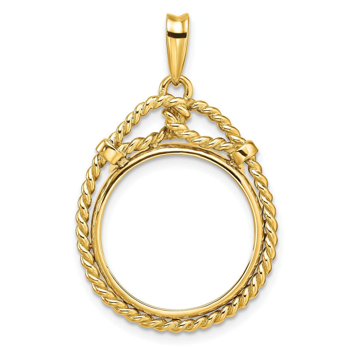 Isle of Man 1/10 oz Gold Cat Coin Bezel Pendant Prong Set Western Rope in 14k Yellow Gold