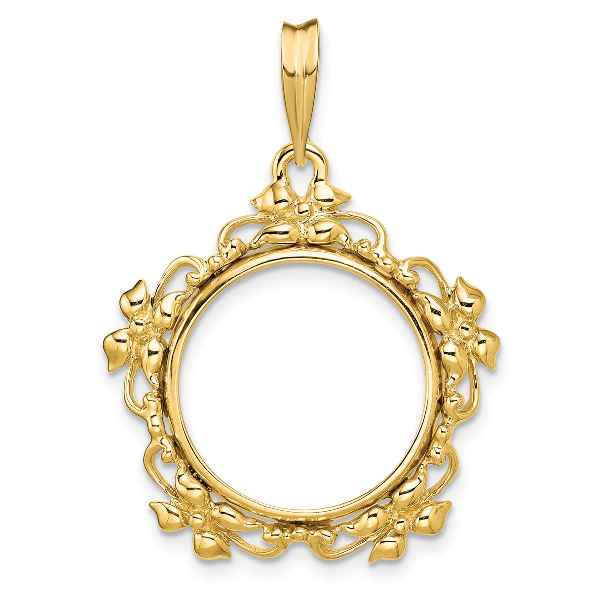 Australian 1/10 oz Gold Kangaroo $15 Coin Bezel Pendant Prong Set Flower Blossom in 14k Yellow Gold