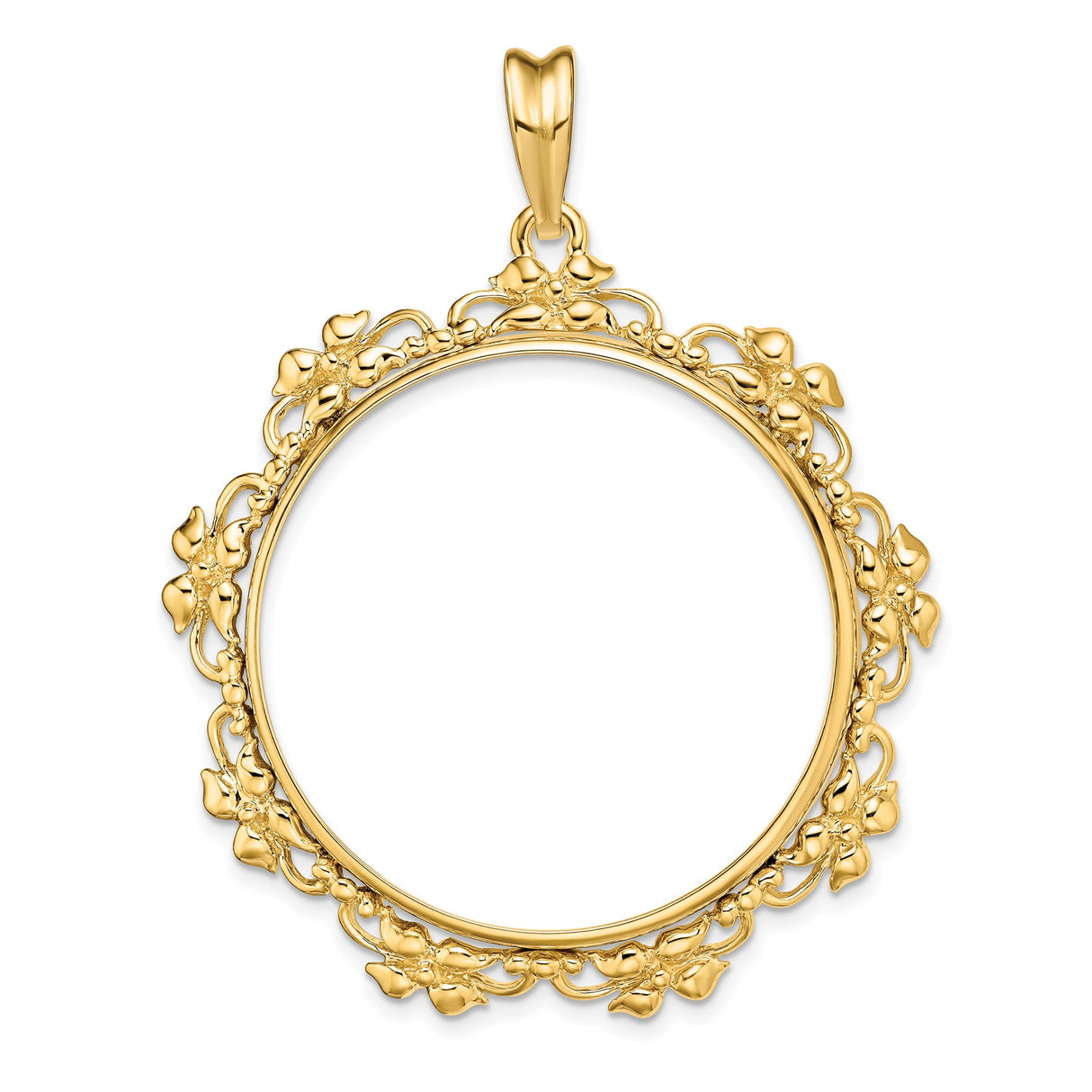 Australian 1 oz Gold Kangaroo $100 Coin Series 2 Coin Bezel Pendant Prong Set Flower Blossom in 14k Yellow Gold