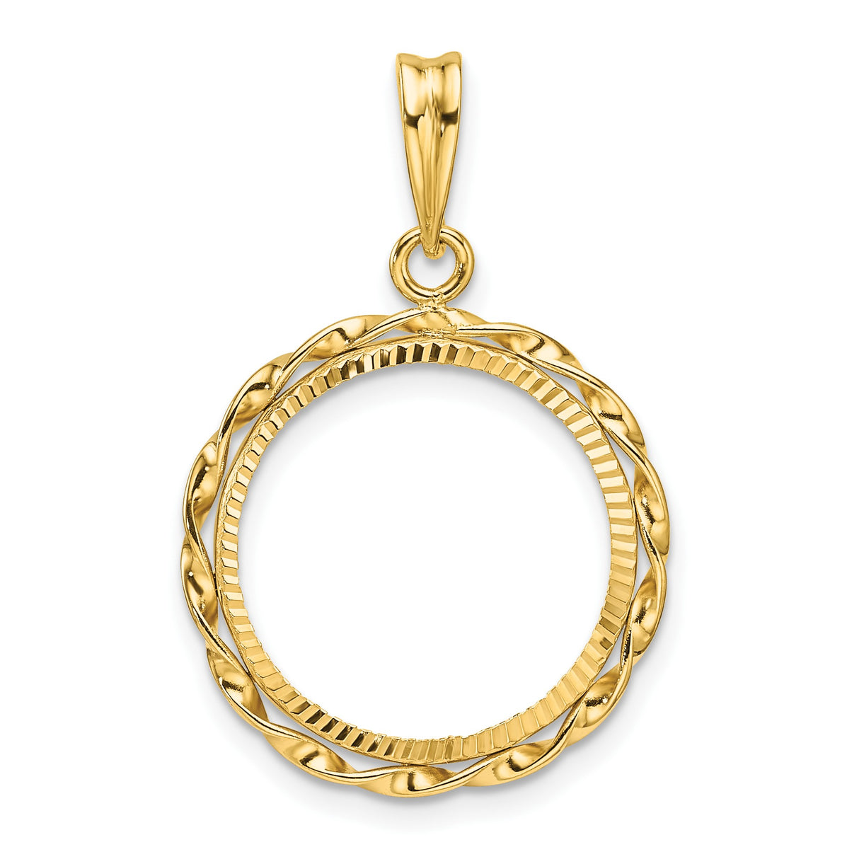 Australian 1/10 oz Gold Kangaroo $15 Coin Bezel Pendant Prong Set Diamond-Cut Twisted Ribbon in 14k Yellow Gold
