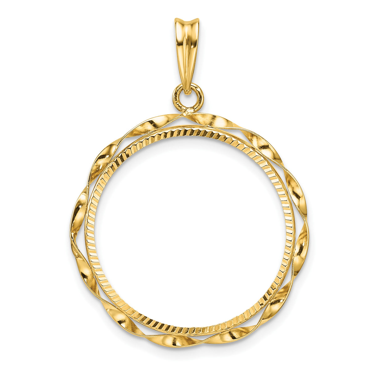 US 1/4 oz Platinum American Eagle $25 Coin Bezel Pendant Prong Set Diamond-Cut Twisted Ribbon in 14k Yellow Gold