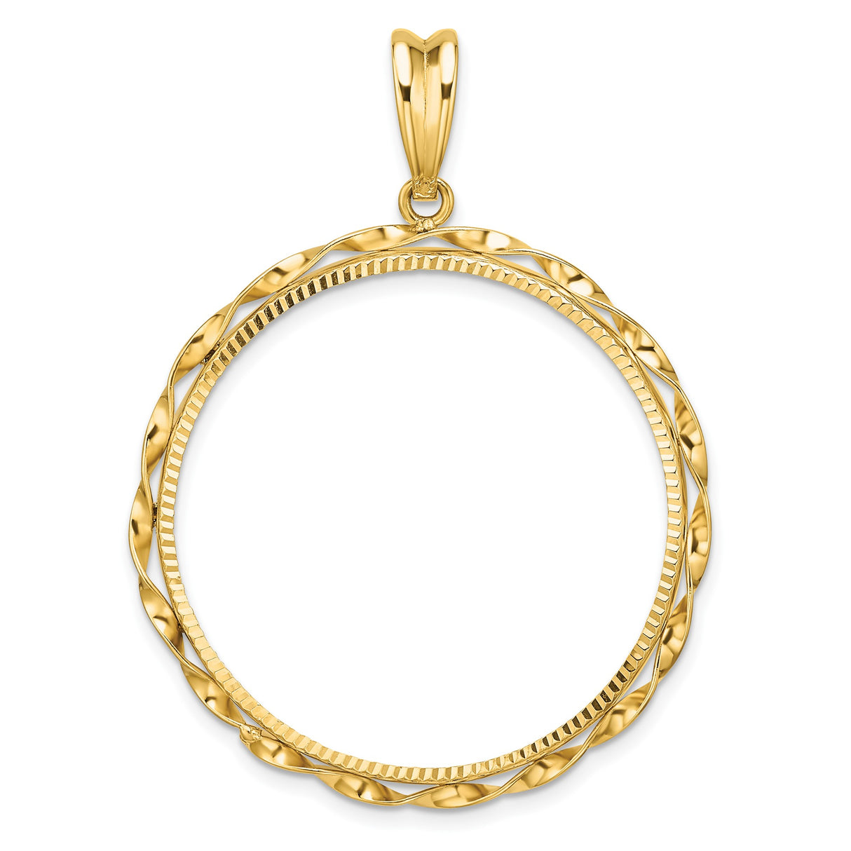 Australian 1 oz Platinum Koala $100 Coin Bezel Pendant Prong Set Diamond-Cut Twisted Ribbon in 14k Yellow Gold
