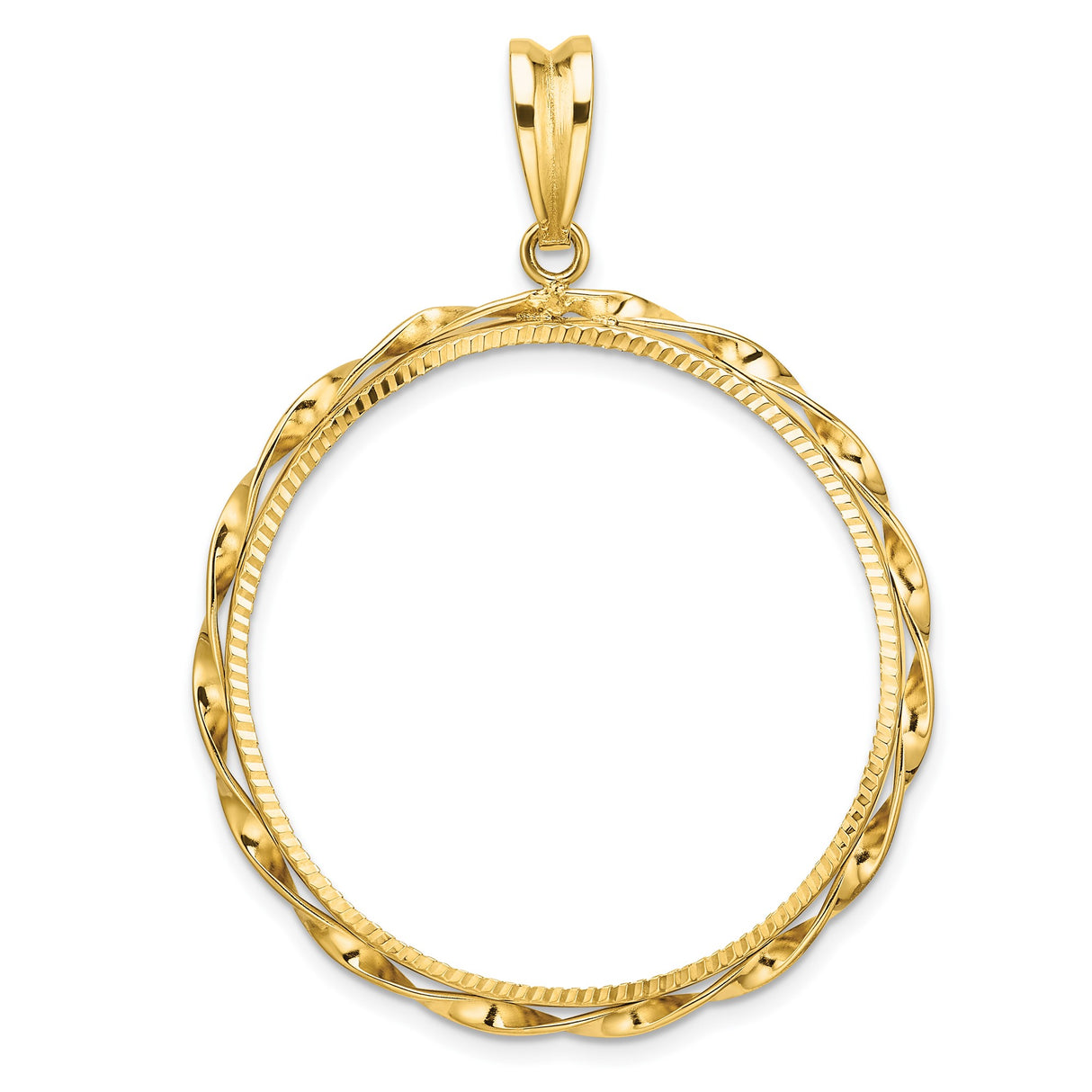 Isle of Man 1 oz Gold Cat 1 Crown Coin Bezel Pendant Prong Set Diamond-Cut Twisted Ribbon in 14k Yellow Gold