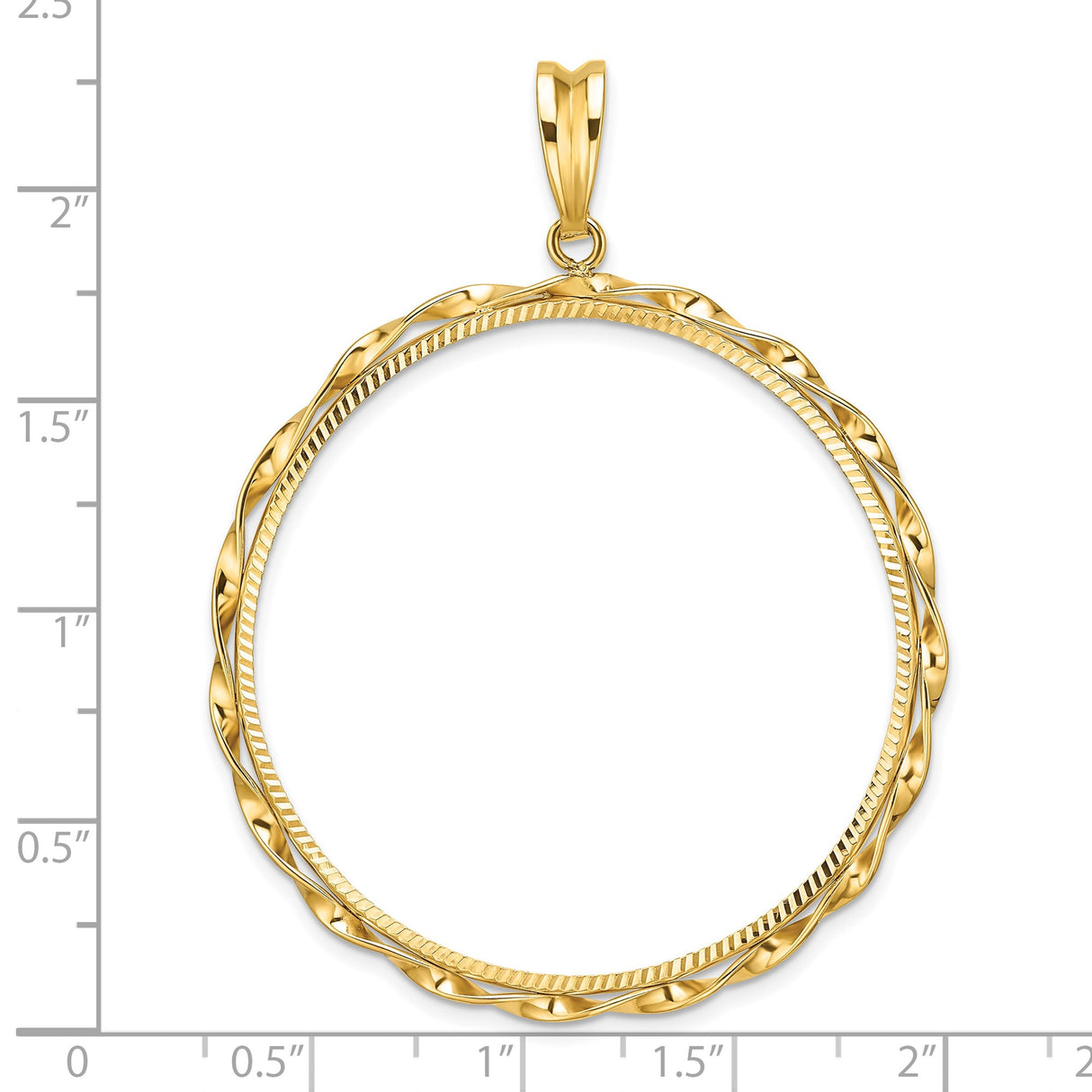 39.5 mm Coin Bezel Pendant Diamond-Cut Twisted Ribbon Prong Set in 14k Yellow Gold