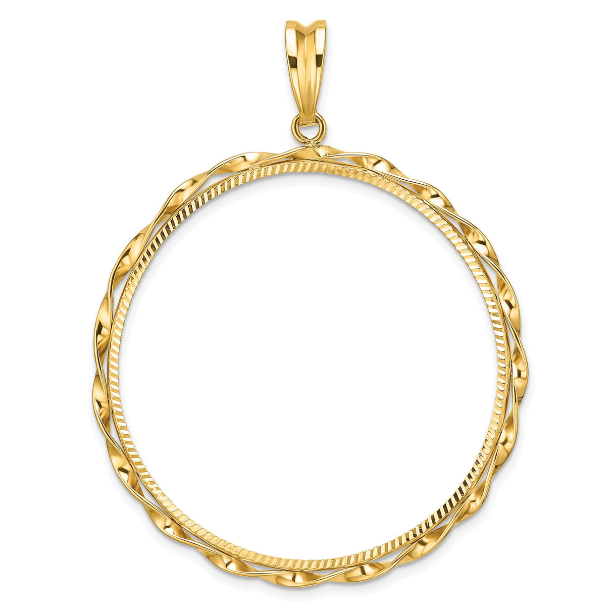 39.5 mm Coin Bezel Pendant Diamond-Cut Twisted Ribbon Prong Set in 14k Yellow Gold